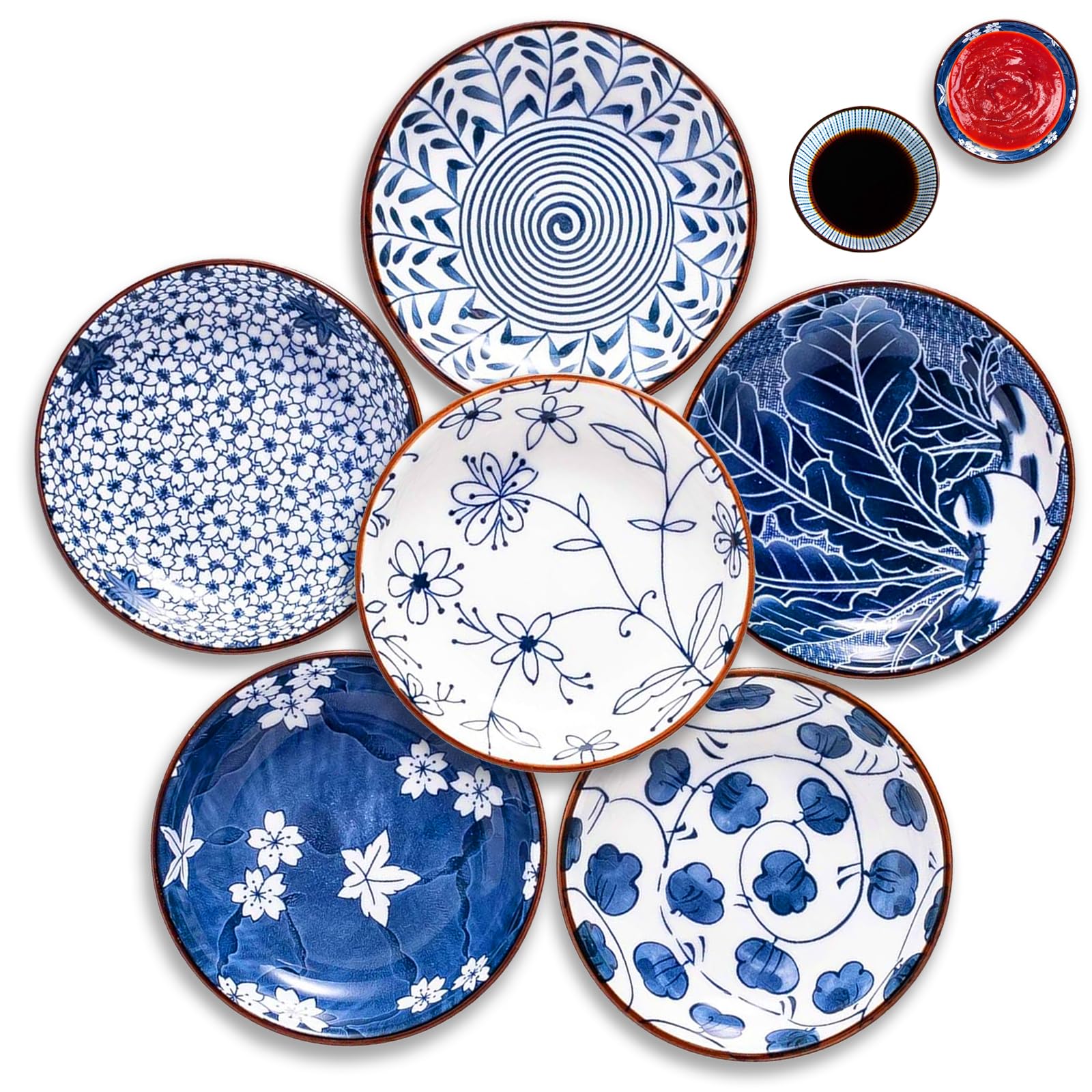 6-częściowy zestaw ceramicznych misek na sosy, małe talerzyki, do układania w stos, mini miseczki na sos sojowy, na deser, sushi, przekąski, sojowe, styl 2