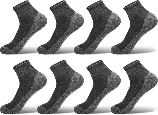 Ycets Ankle Socks for Men, Black Grey Cotton Crew Boot Socks Moisture Wicking Athletic Men for Hiking Running Cycling,8 Pairs
