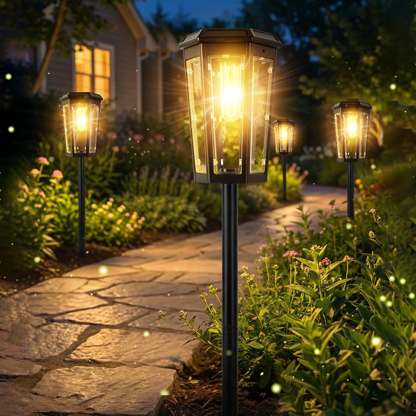 Solarlampen für Außen Garten, 6 Stück Moderne Solar Gartenleuchten für Außen, Auto Ein/Aus, IP65 Wassserdicht Solar Gartenlampen für Draußen Weg Garten Rasen Gehweg Terrasse Hof Gehweg, Warmweiß