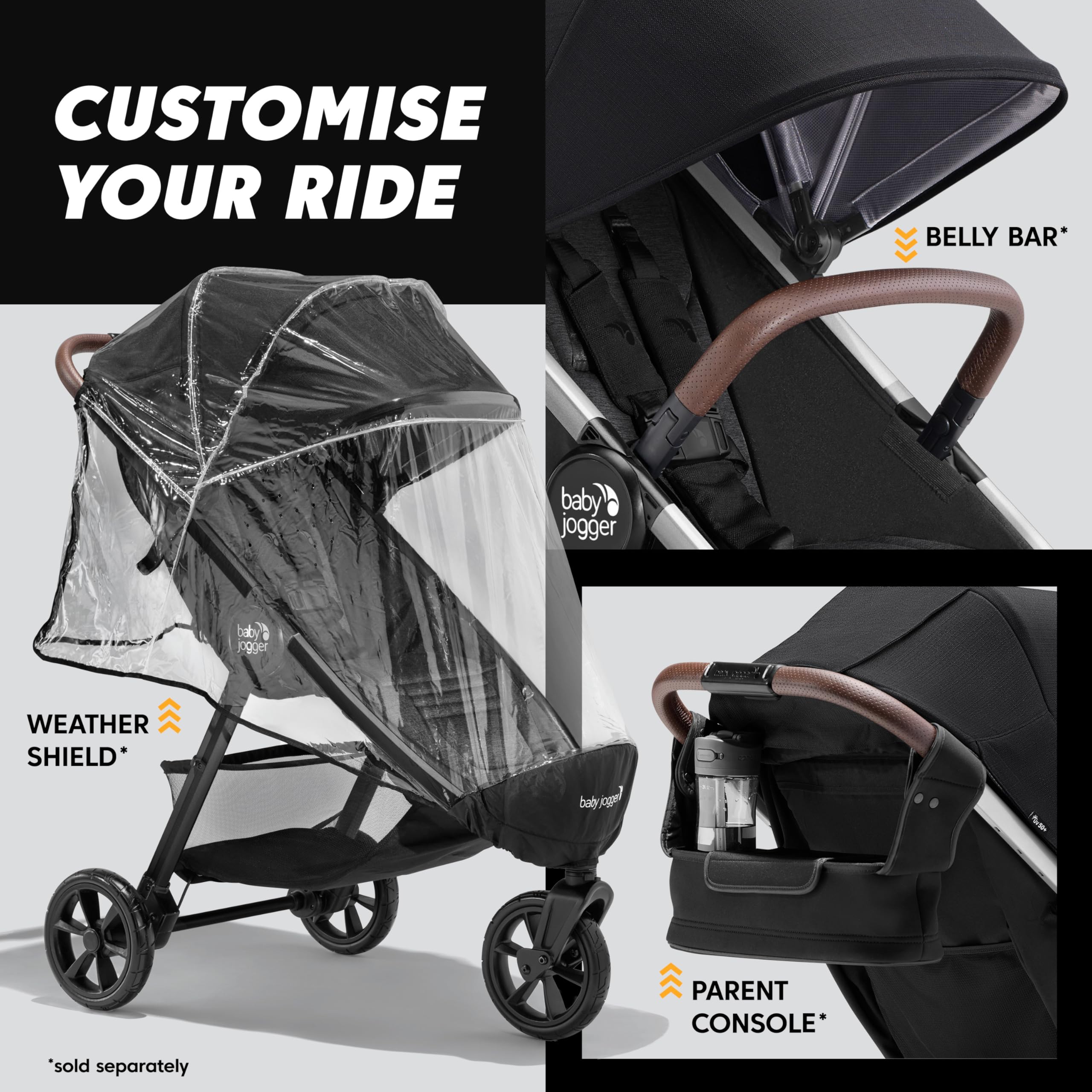 Baby Jogger City Mini GT3 - Cochecito todo terreno | Cochecito de viaje ligero y plegable | Negro intenso