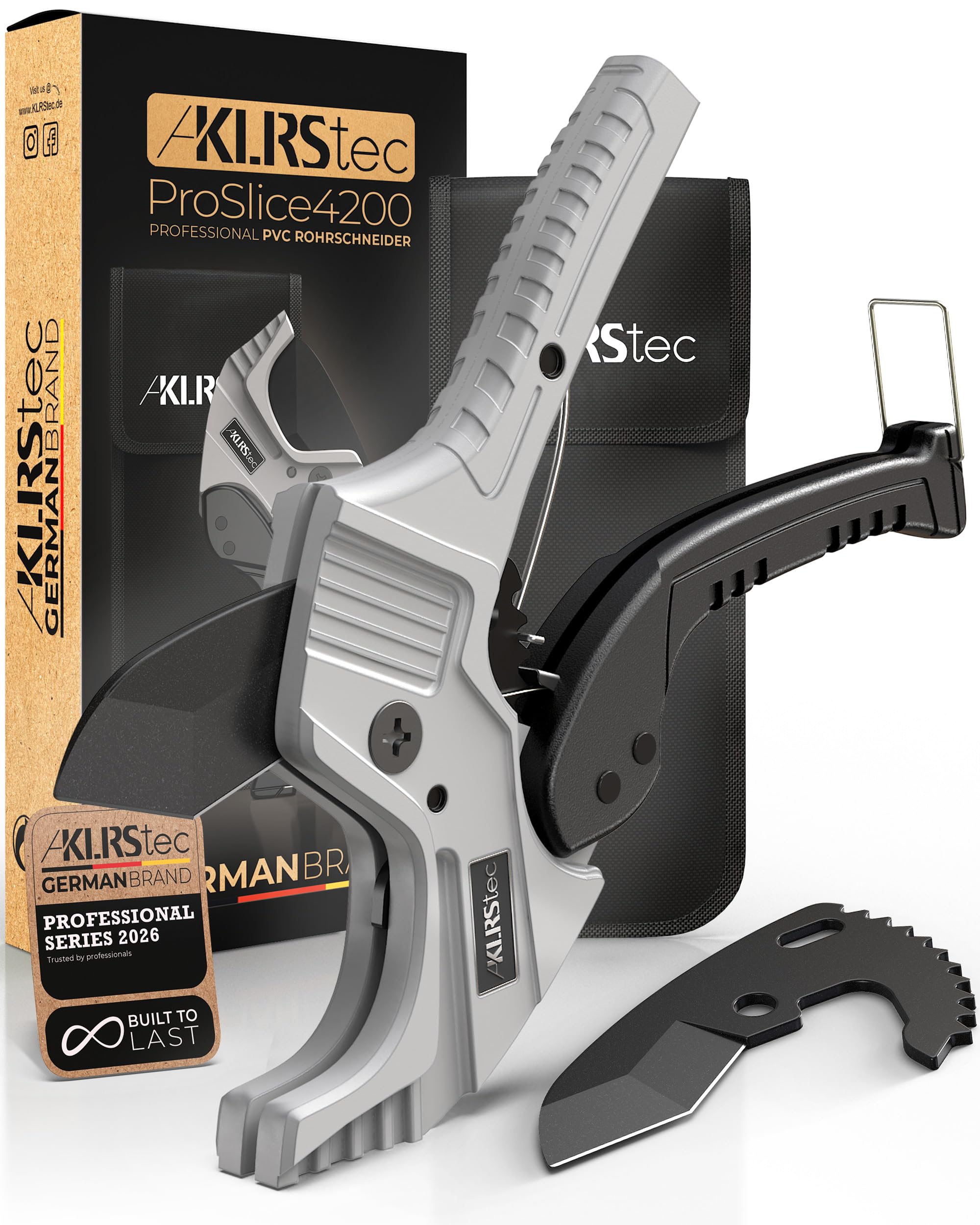 KLRStec Juego de cortador de tubos de PVC profesional ProSlice 4200 (42 mm/1-5/8") Cortador de Tubos Profesional con Carraca para PVC, PE, PP