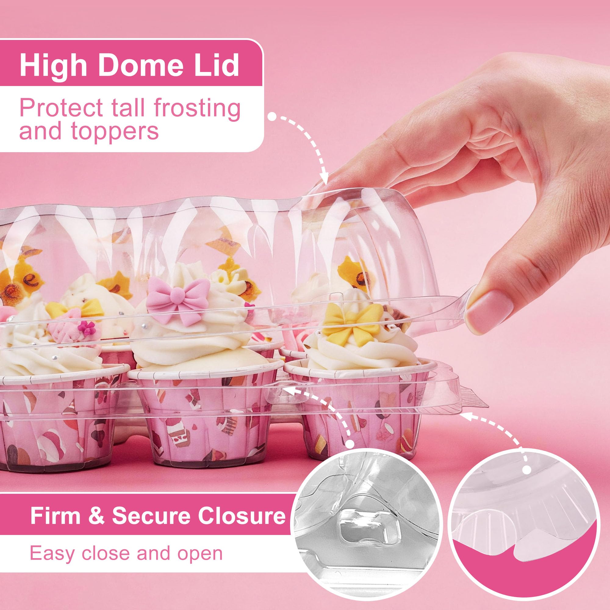 LotFancy Mini-Cupcake-Behälter, 24 Stück, 12 Sets, Kunststoff-Cupcake-Halter mit 288 Mini-Cupcake-Einlagen, transparente Einweg-Mini-Cupcake-Träger mit abnehmbarem Kuppeldeckel (Mini-Größe)