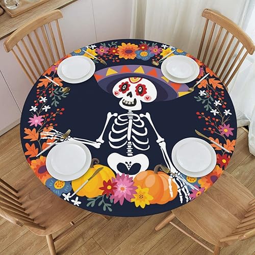 Day of The Dead - Mantel redondo ajustable con diseño de calavera mexicana, impermeable, con borde elástico, para interiores y exteriores, se adapta