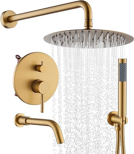 Miniatura 1 de CASAINC Juego de grifos de ducha completos, cabezal de ducha de lluvia redondo de 10 pulgadas con rociador de mano y boquilla de bañera montado en