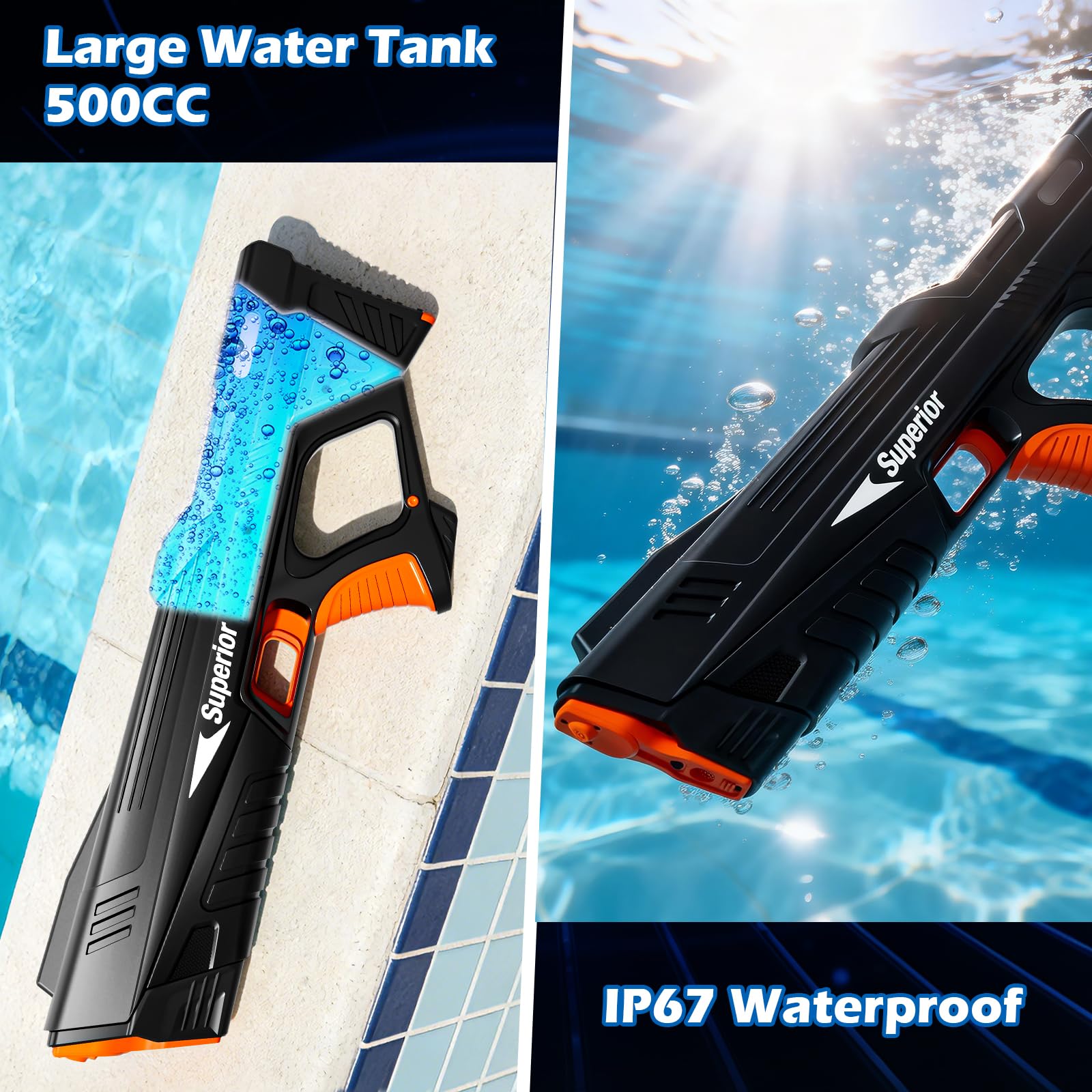 Elektrische Wasserpistole für Kinder und Erwachsene, Automatische Wasserpistole mit Akku, Schnelle Wasseraufnahme, mit Lichteffekt, Wasserspielzeug für Sommer, Garten, Strand und Pool