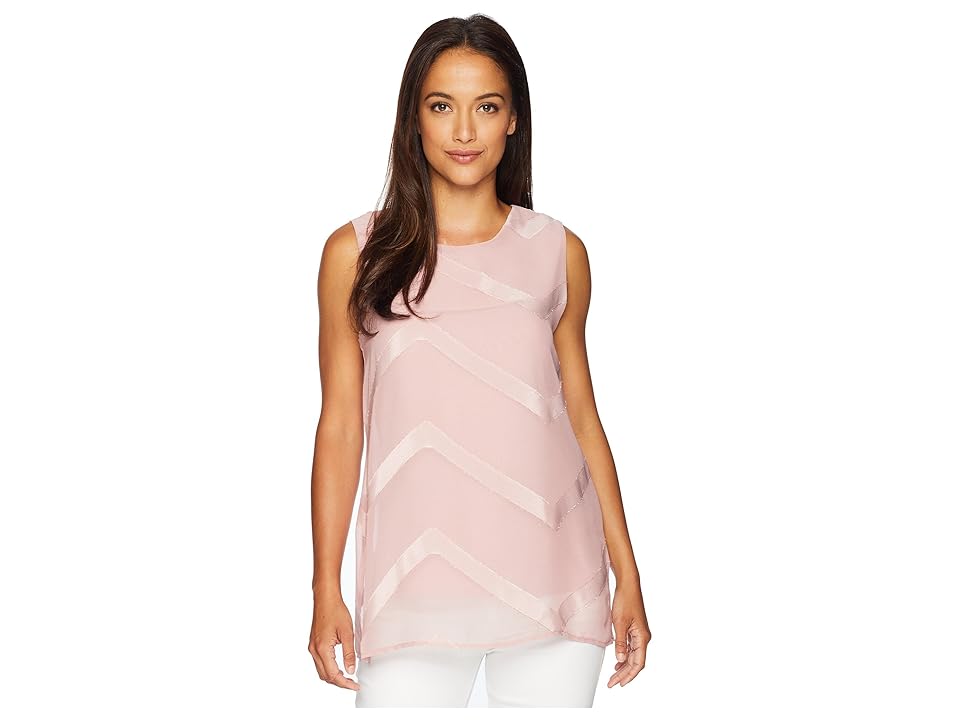 

Vince Camuto Sleeveless Sheer Chevron MixMedia Tunic (Pink Fawn) Women's Clothing