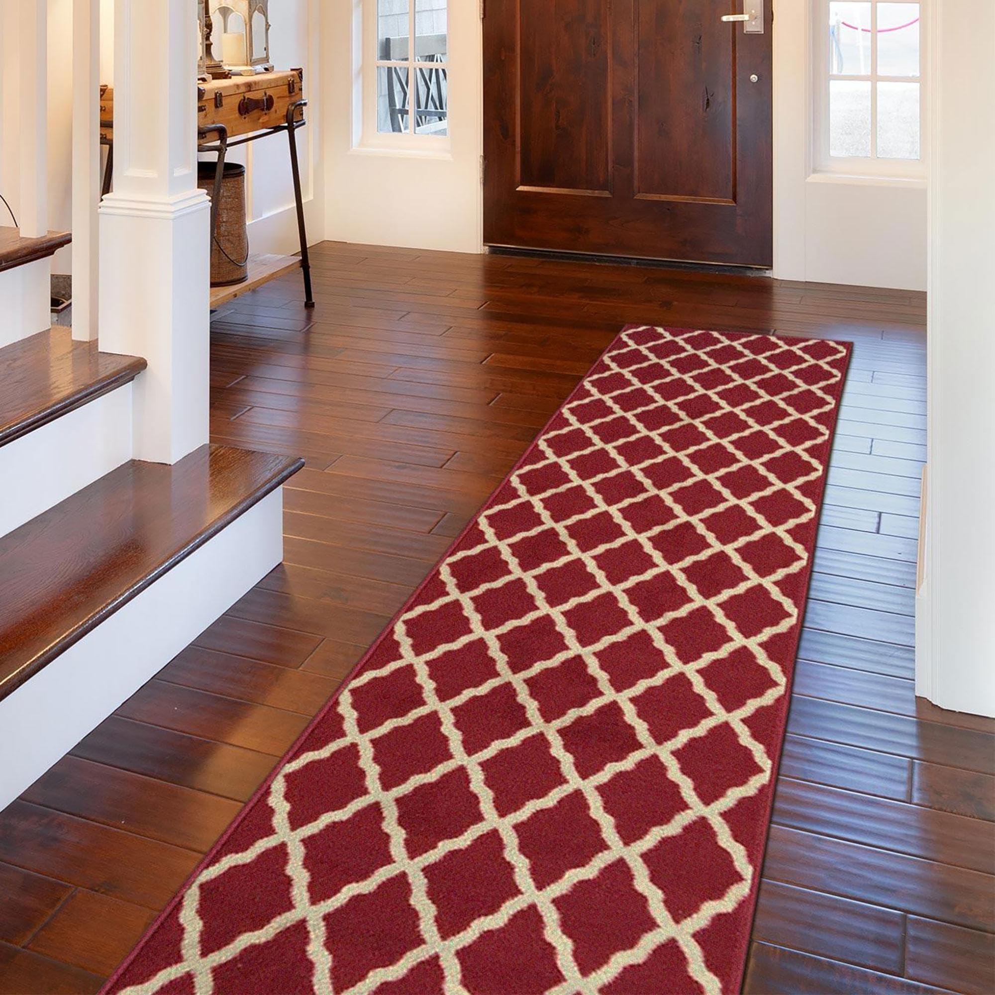 Decorative Rubber Back Rug Ottomanson Machine Washable Elegant Trellis Design Non-Slip Rubberback ...