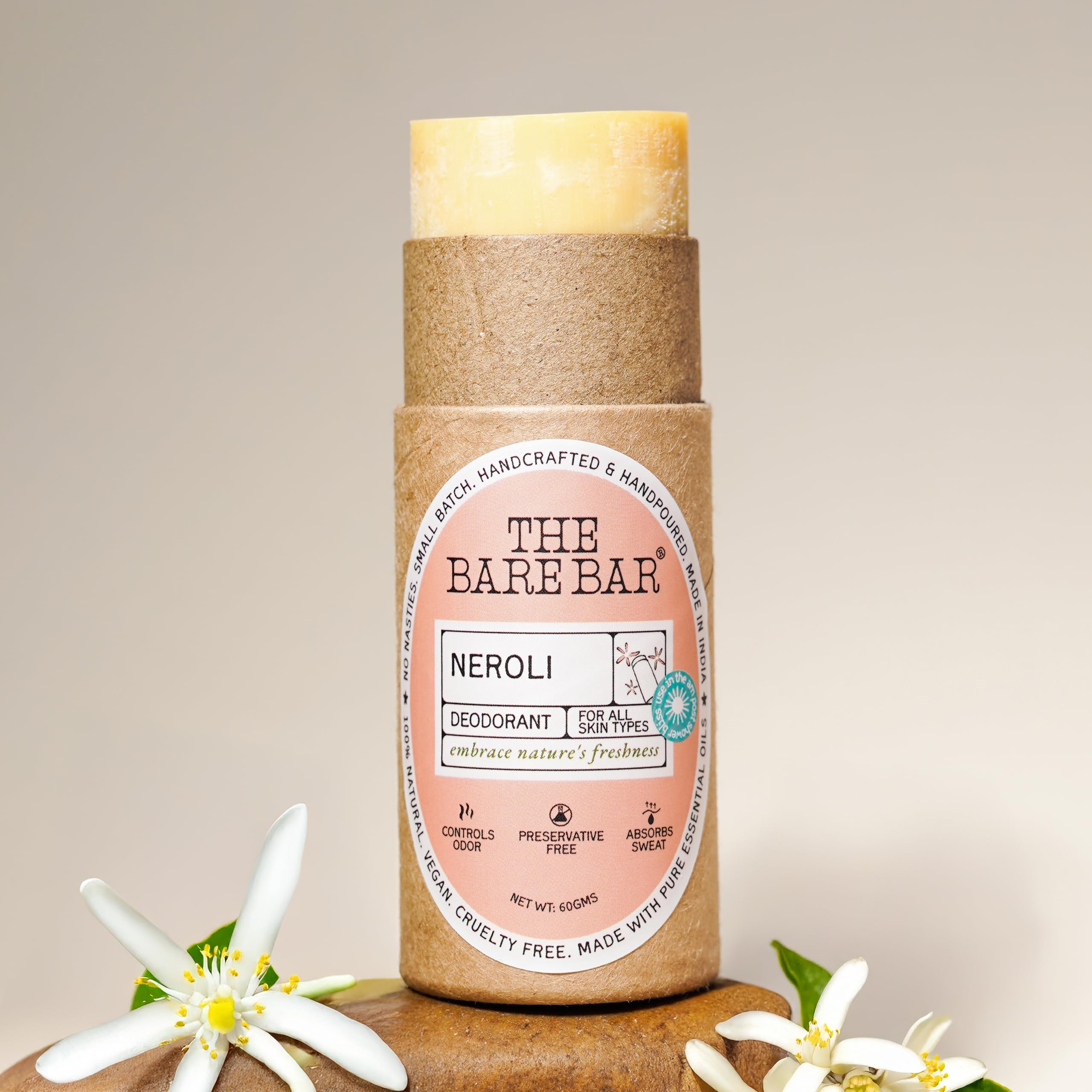 Neroli Deodorant Stick - 60 gm | Citrus Fragrance| Odor & Sweat Control | Natural formula and Chemical free| Good for all skin types | Travel Mini Size Solid Deodorant for Men & Women