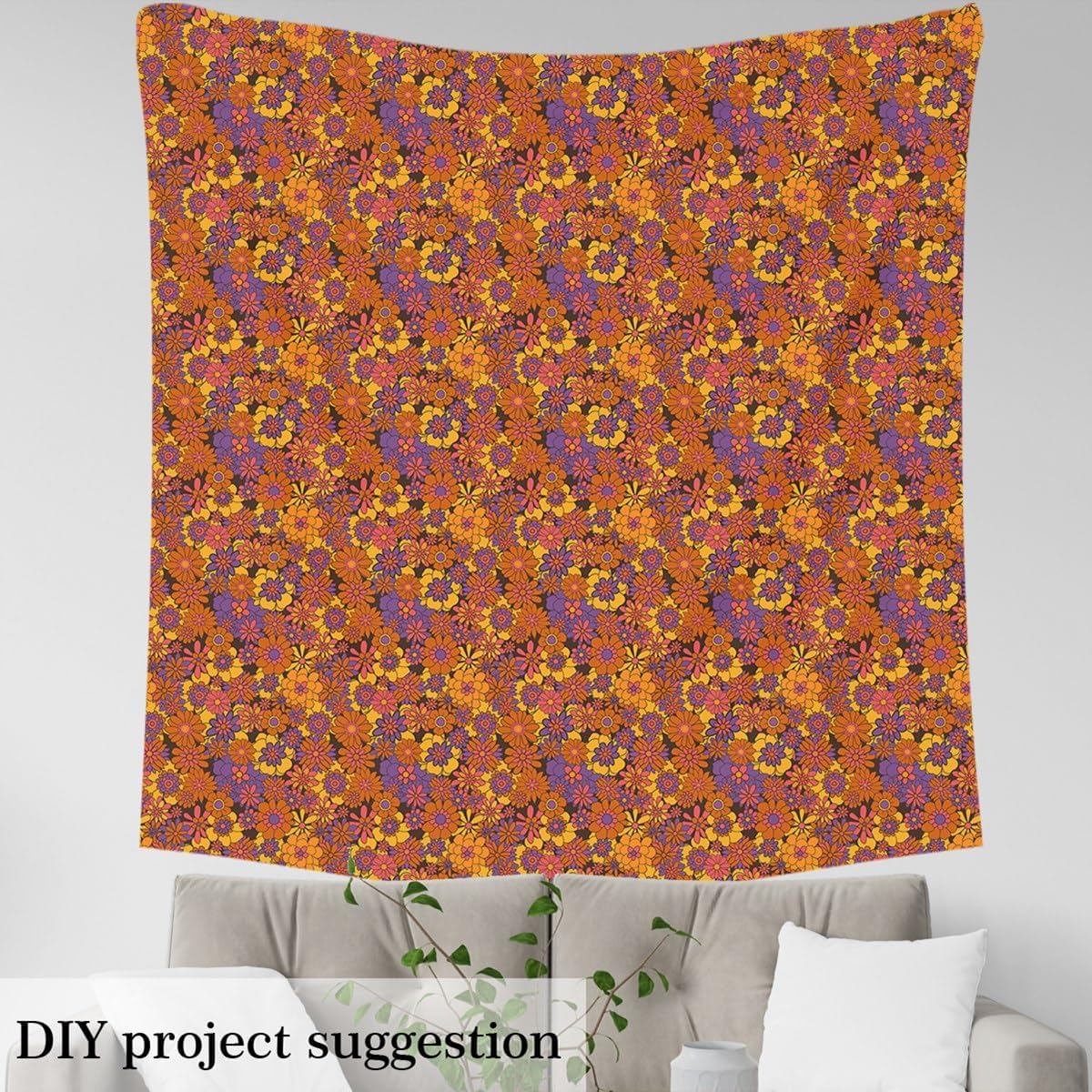 Erosebridal 70s 80s Floral Fabric by The Yard,Groovy Flowers Upholstery Fabric,Tropical Plant Decorative Fabric,Watercolor Abstract Indoor Outdoor Fabric for Craft Patchwork,Orange Purple,3 Yards