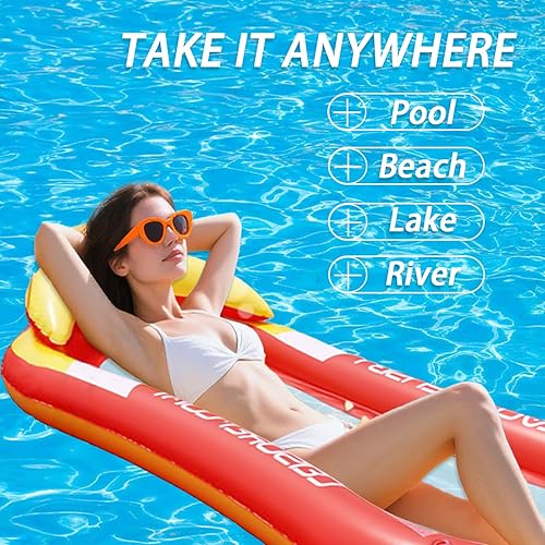 Miniatura 6 de Flotador de piscina para adultos, flotador inflable para piscina, balsa flotante, tumbonas con reposacabezas para playa, lago, piscina, piscina