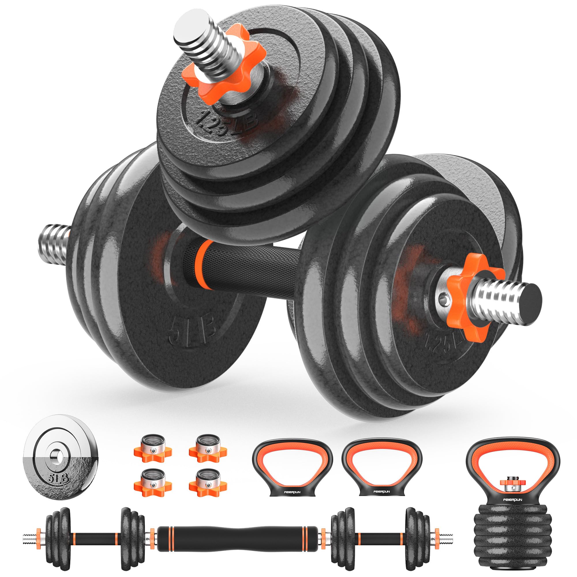 FEIERDUN Adjustable Dumbbells, 40lbs Free Weights Set with Barbell Connector,4 in1 Dumbbells Set with Anti-Slip Alloy Steel Handle, Suitable for Men and Women Workout Fitness