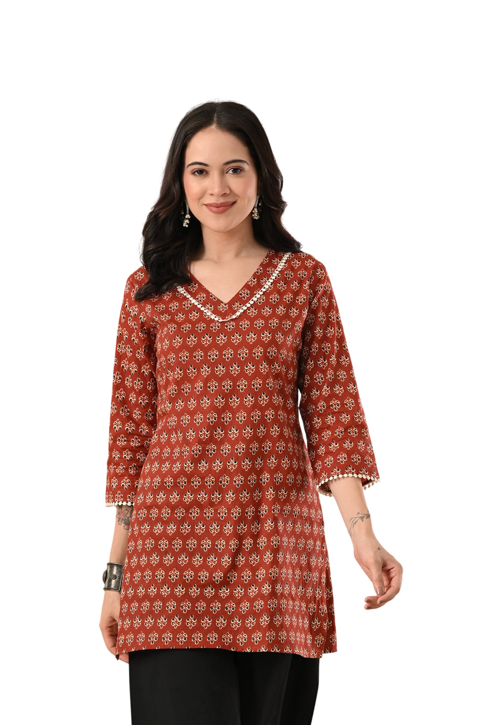 Women's & Girls Printed Casual Kurti Top Maroon-picture-37