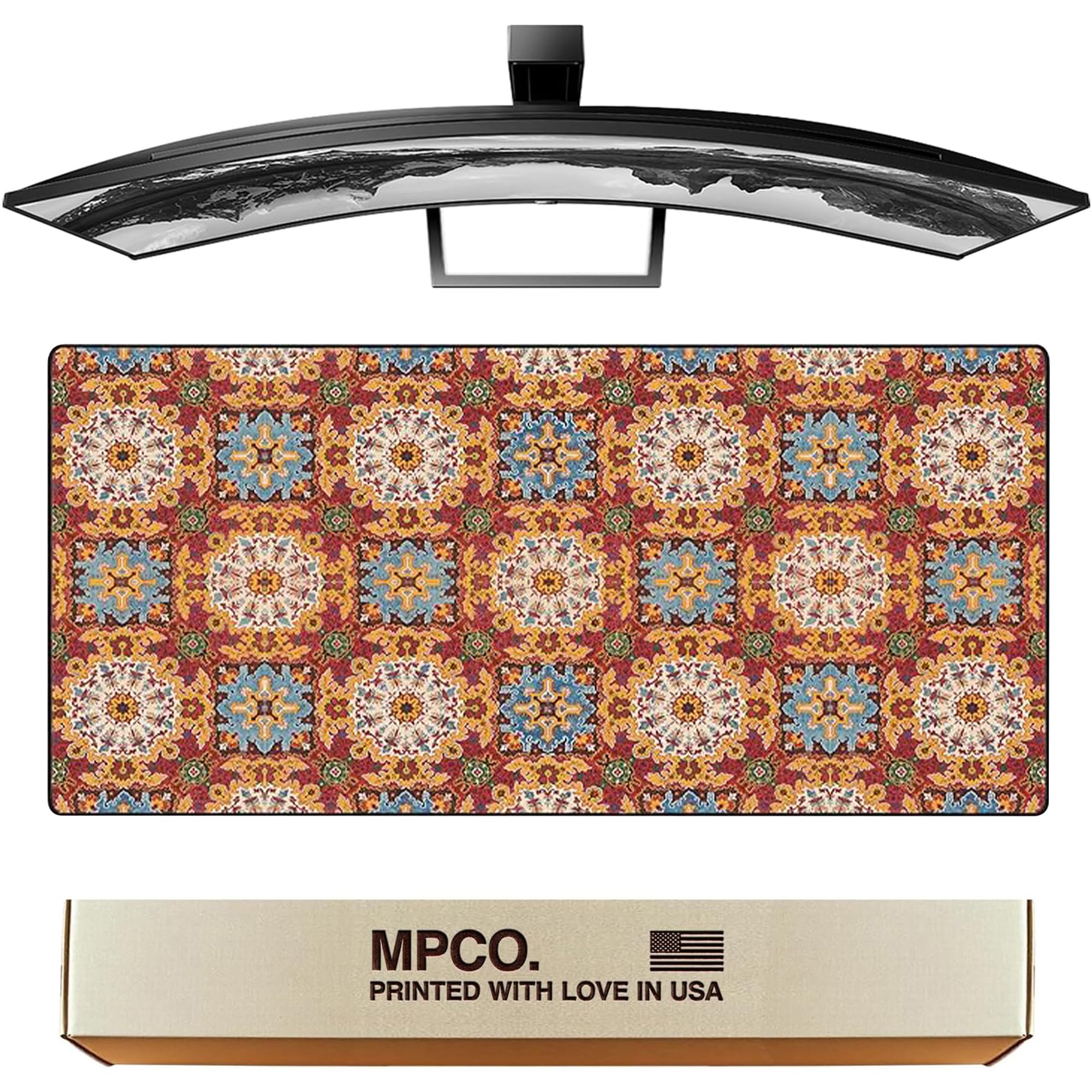 MPCO. Original Large Gaming Desk Mat – 36" x 17" Aeroglyde Arabic Textiles Scarlet-Fields Full Desk Mouse Pad for Smooth Precision – Non-Slip,