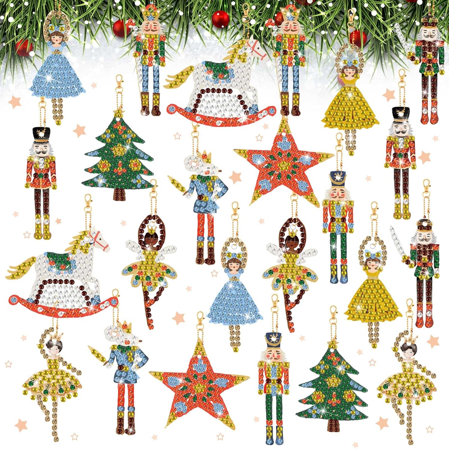 Outus 24 Pcs Christmas Nutcracker Diamond Art Keychains