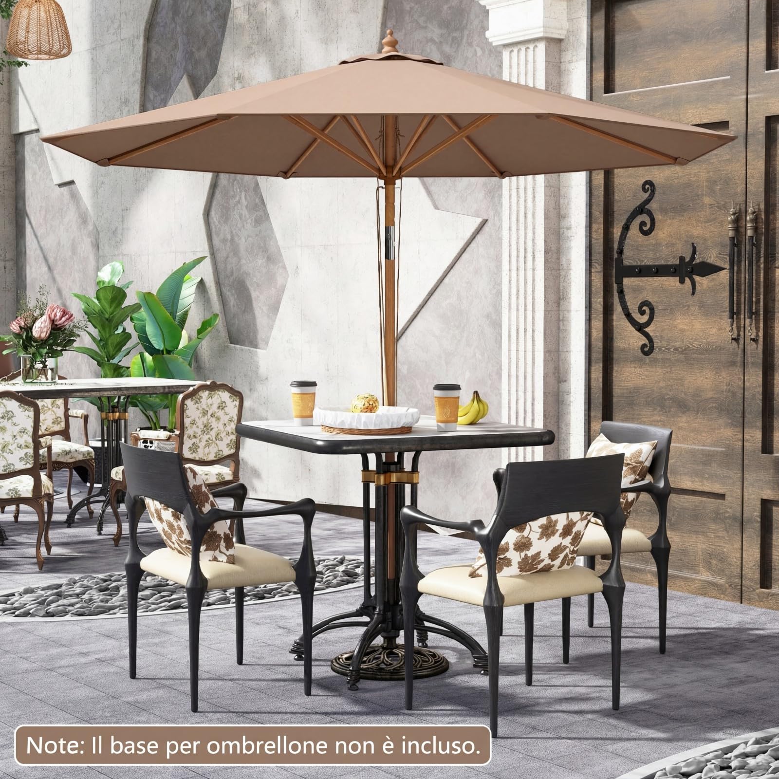 COSTWAY Ombrellone da Giardino 280 cm, Ombrellone Inclinazione Regolabile a 30°, con 8 Stecche, per Spiaggia Piscina Cortile (Marrone)