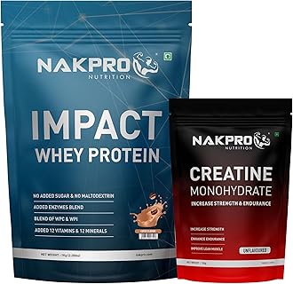 NAKPRO Impact Whey Protein Supplement Powder Combo (1 kg with Creatine, Coffee)