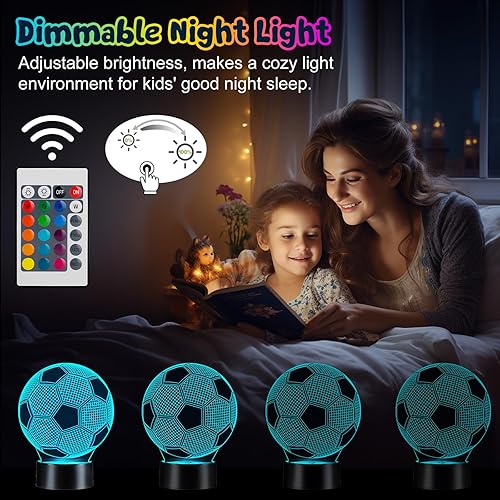 Miniatura 4 de Linkax Regalos de fútbol para niños y niñas, lámpara de ilusión 3D iluminada con 16 colores cambiantes, accesorios de fútbol, luz nocturna, regreso