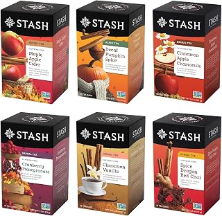 Stash Tea Fall for Autumn Sampler: 6 Fall Flavors, 120 Premium Tea Bags - Pumpkin Spice, Chai, Cranberry Herbal