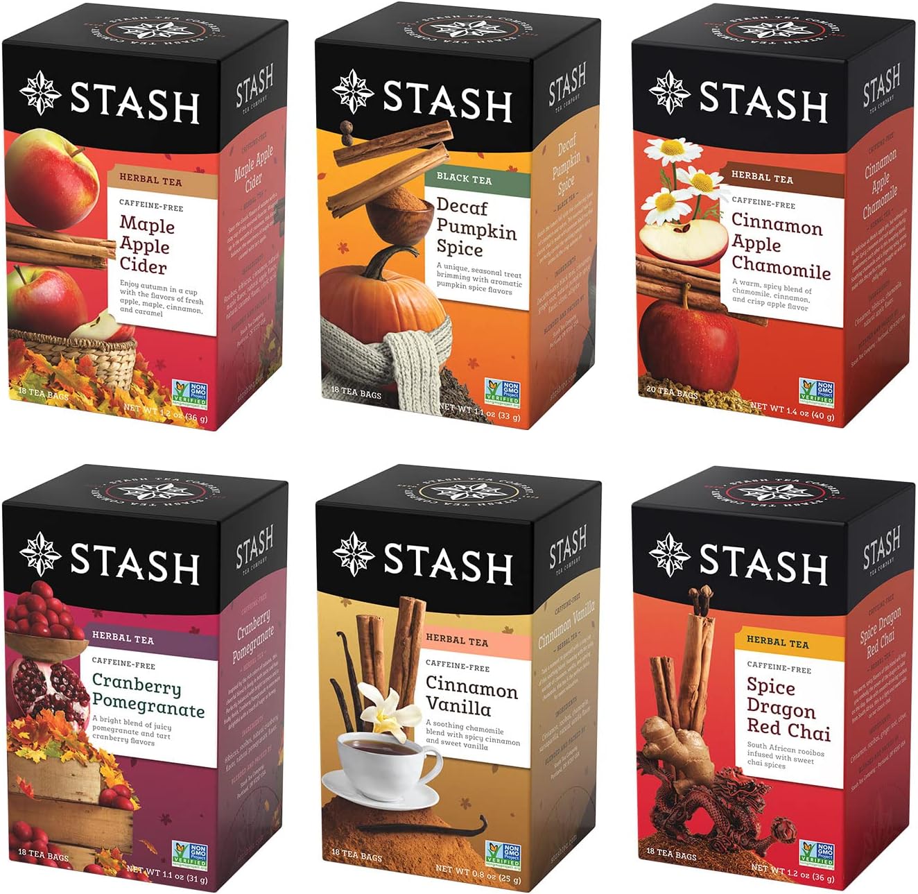 Tea Fall for Autumn 6 Flavor Tea Sampler, 6 Boxes With 20 Tea Bags Each (120 Tea Bags Total)