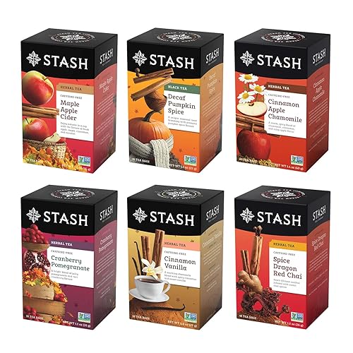 Stash Tea Fall para otoño 6 sabores 6 cajas con 20 bolsas de té cada una 120 bolsas de té en total