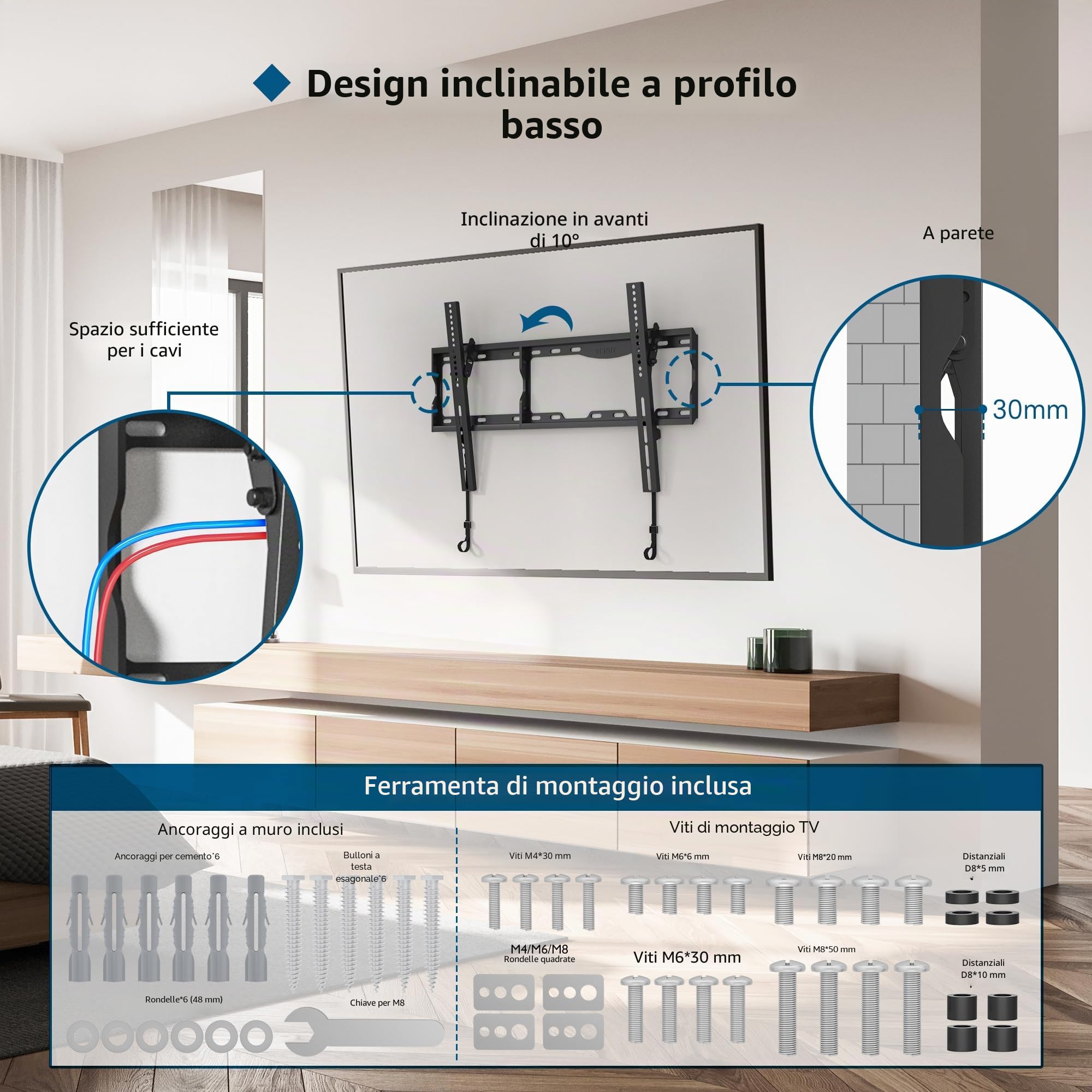 BONTEC Supporto TV Parete 17-86 Pollici Inclinabile VESA 600x400 mm 75 kg