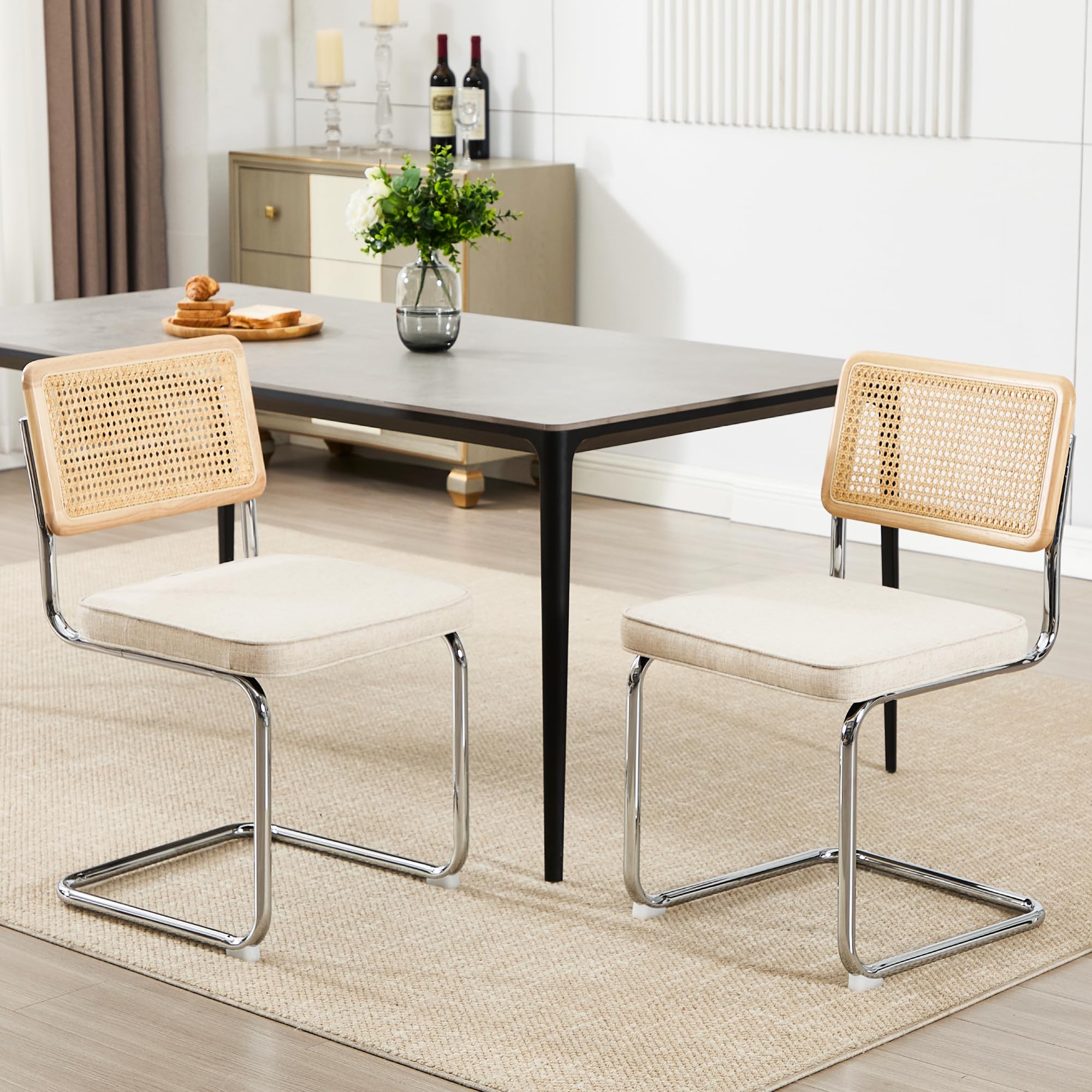Zesthouse Rattan Dining Chairs Set of 2, Cantilever Kitchen Chairs, Beige — image 1