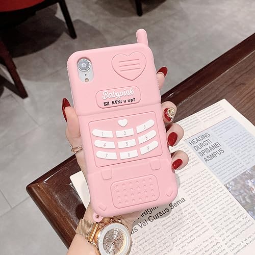 Miniatura 7 de Funda de teléfono retro 3D para iPhone Xs Max de 6.5 pulgadas, diseño de dibujos animados en 3D, lindo kawaii, rosa, retro, con forma de teléfono,
