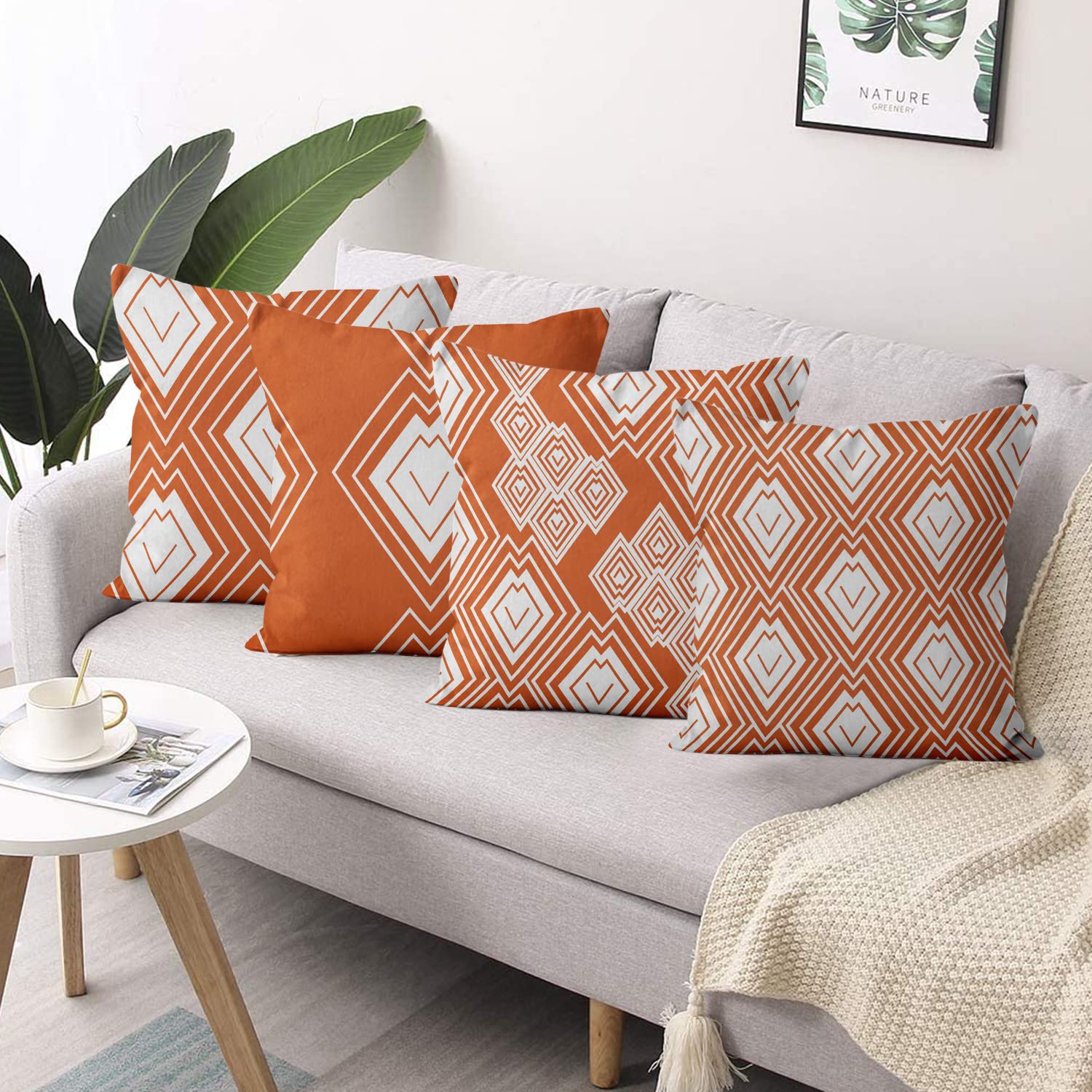2er-Set Kissenbezüge Orange-Weiß Mit Gänseblümchen – Leinen, 45,7x45,7 Cm, Für Wohnzimmer & Terrasse