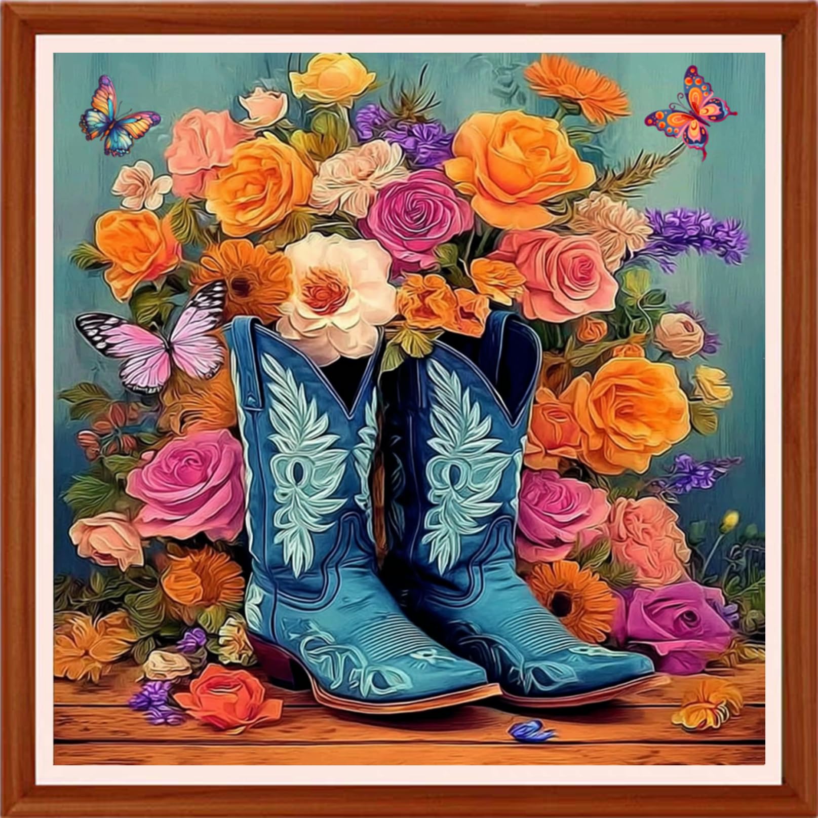 Hopeart Stamped Cross Stitch Kits for Beginner Embroidery Kits for Beginners Adults DIY 11CT Cross Stitch Patterns Needlepoint Kits Crossstitching Kits-Colorful Floral Boots 18x18 inchs