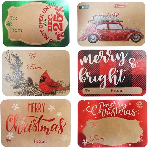 Etiquetas navideñas de papel estraza metálico, 8 diseños jumbo, calcomanías de Navidad para regalo, etiquetas con de y para, 80 unidades