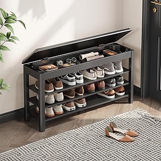 Shoe Rack Bench Seat Rubberwood 3-Tier Wooden Storage Bench 550lbs Compa...