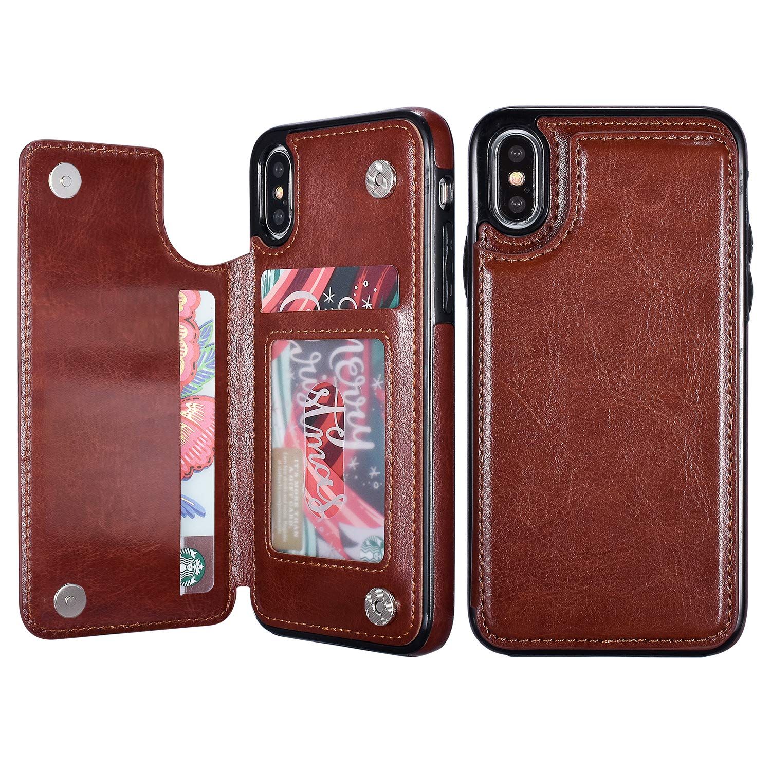 UEEBAI Custodia IPhone XS Max In Pelle PU Di Lusso Con Porta Carte E Supporto - Flip Cover Con Doppia Chiusura Magnetica E Slot Porta Tesserini - Grigio Goffrato