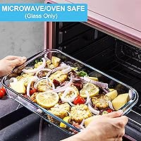 Vista 3 de KOMUEE Juego de 8 platos de vidrio para hornear con tapas, bandeja rectangular de vidrio para hornear con tapas, moldes para lasaña, sobras, cocina