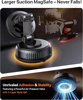 Miracase for MagSafe Car Mount[3600gf Strong Magnet & 89+LBS Suction Base]Vacuum Magnetic Phone Holders for Your Car, 360 Adjustable Dashboard & Windshield Mount with Dash Accents for All Smartphones