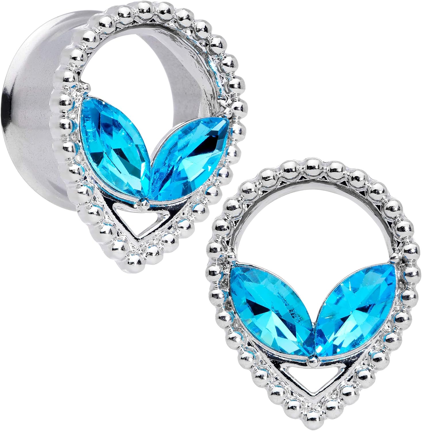 Body Candy Womens 2Pc Steel Blue Accent Alien Double Flare Tunnel Plug Earring Ear Plug Gauges Set of 2