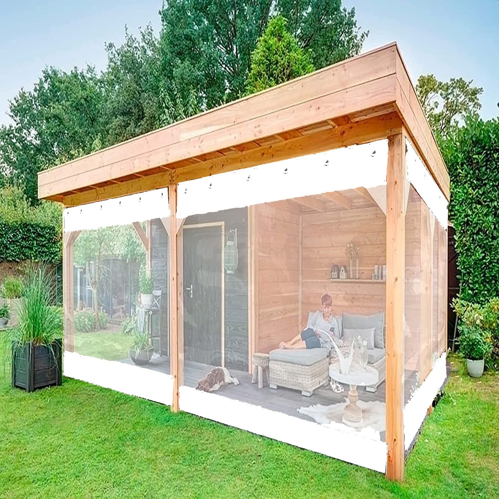 Transparente Vinyl-Gardinen für Terrasse, wetterfest, transparente Plane mit Ösen für Pergola, Veranda und Pavillons, 3,8 x 2,5 m