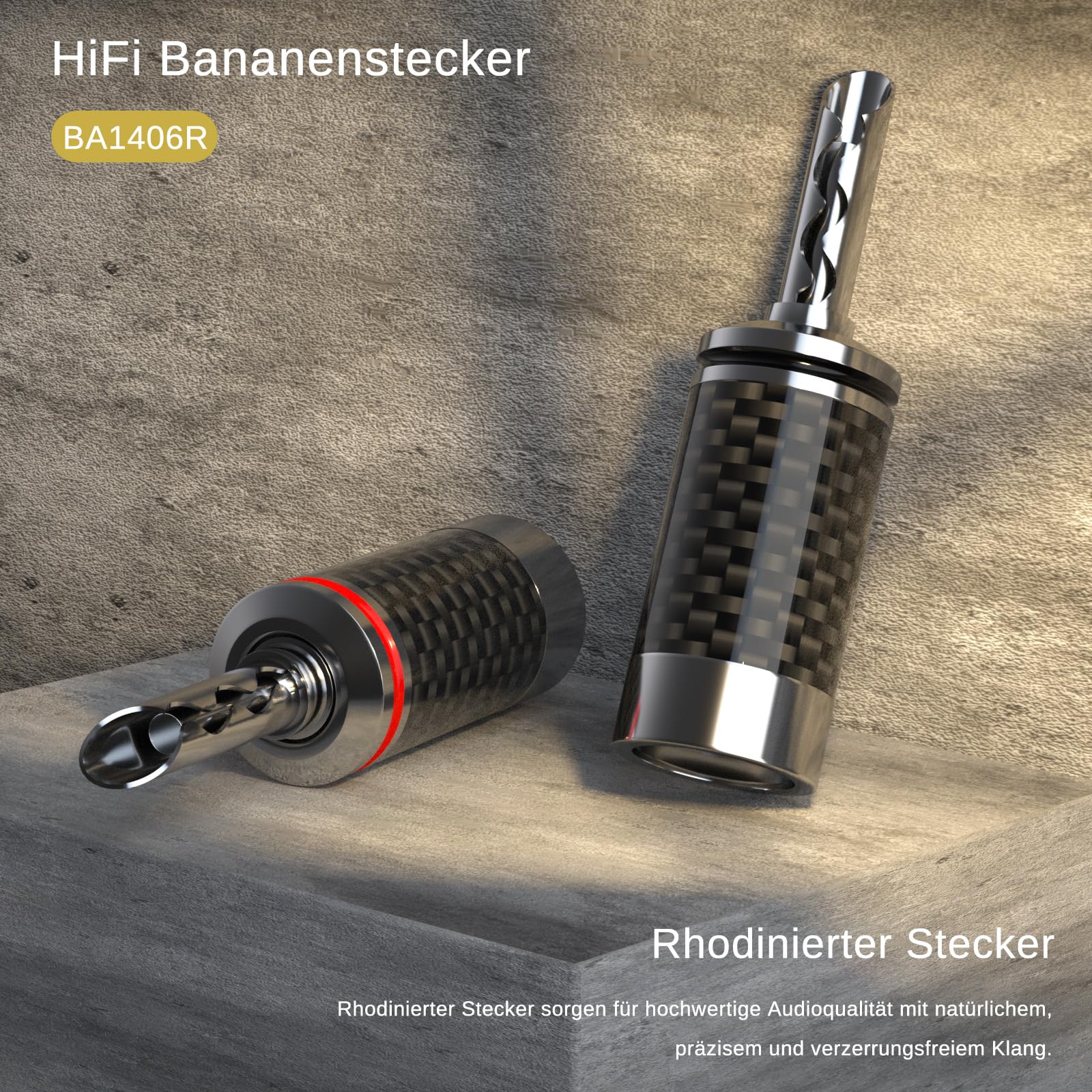 Monosaudio High End - Connettore a banana, 8 pezzi, a doppia vite, 5 mm, BFA rodiato, HiFi (BA1406R)