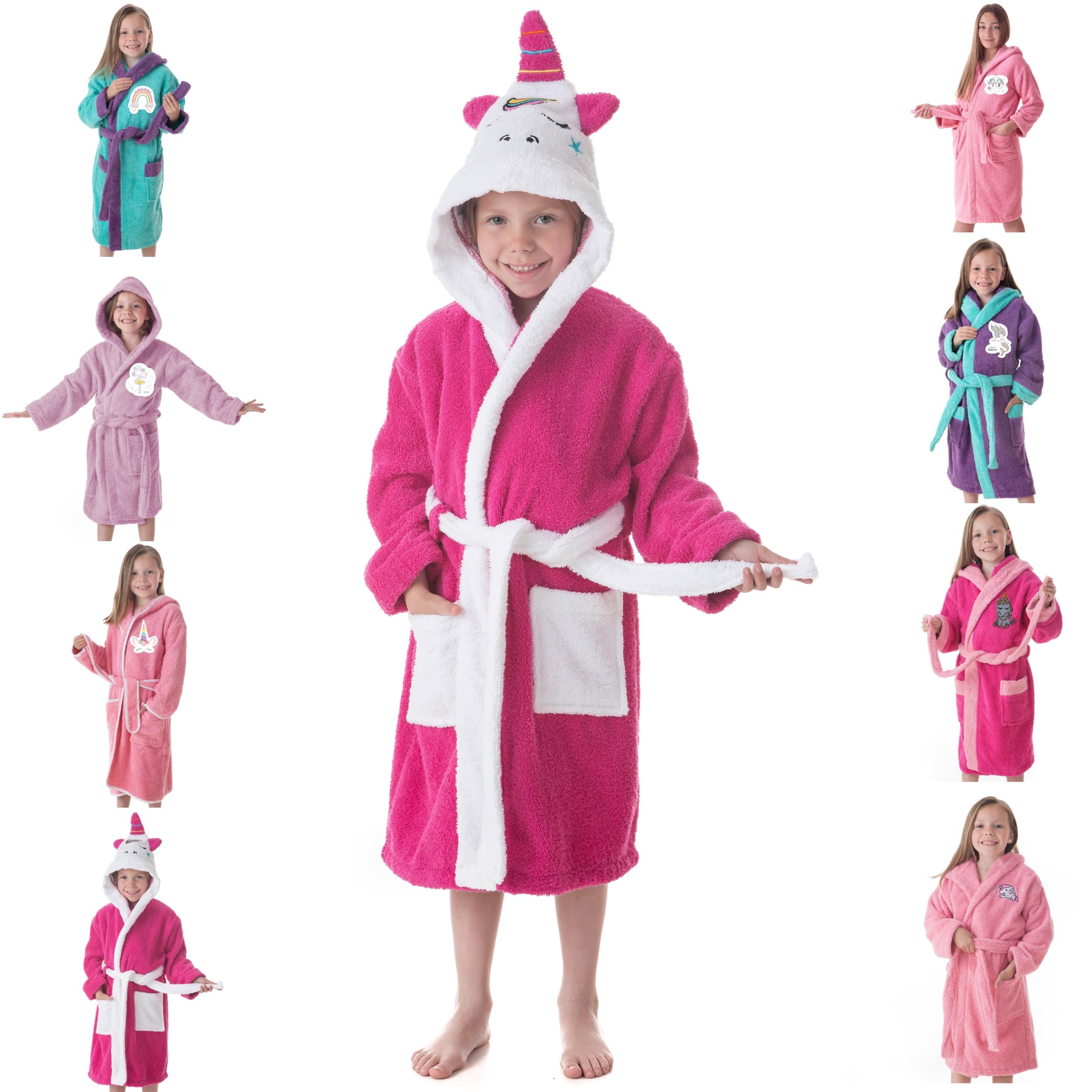 Albornoz Baño Niña Infantil 100% Algodón Bata con Bolsillos, Dibujos y Capucha Sleepy (6 a 8 años)