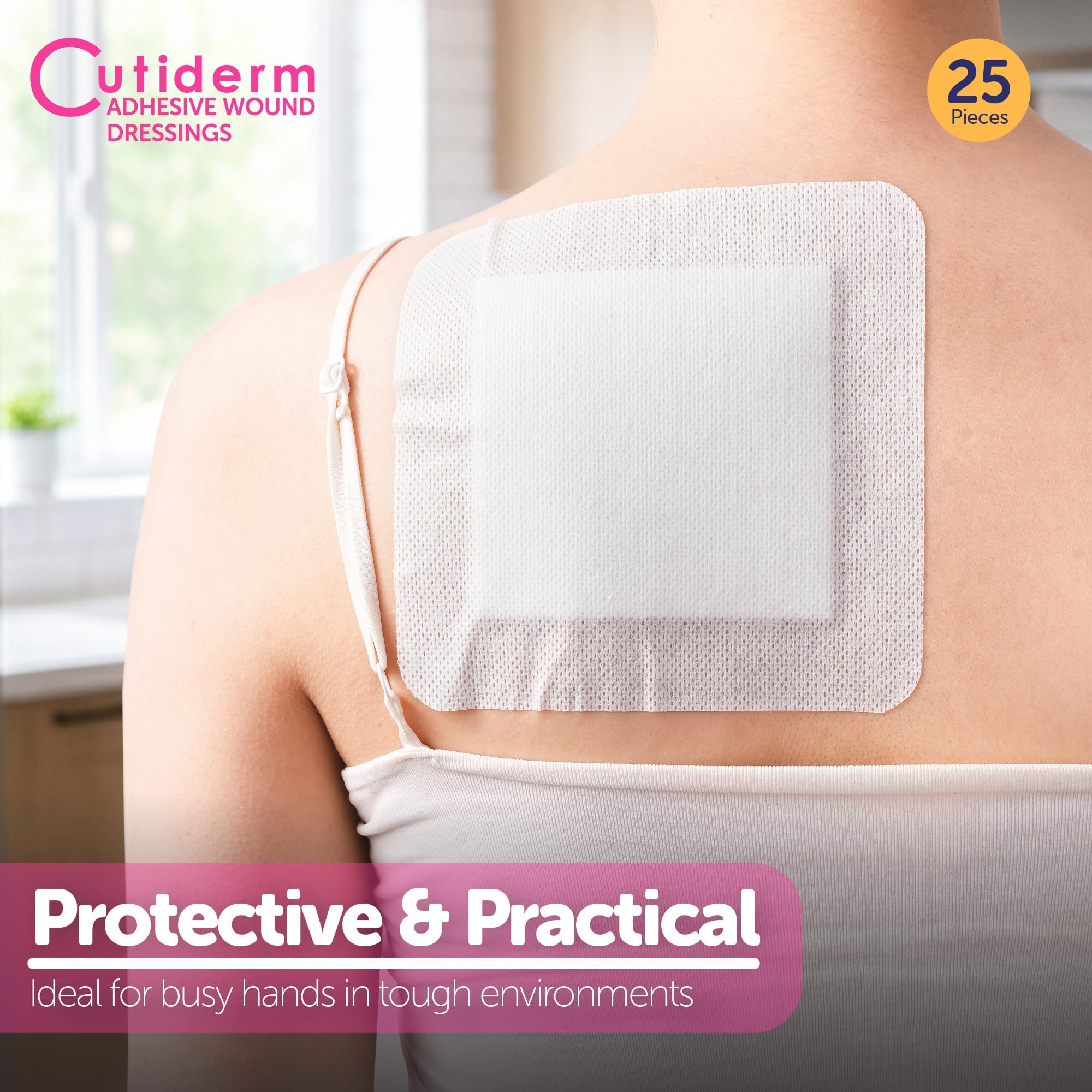 Cutiderm Apósito adhesivo estéril para heridas, 15cm x 15cm, caja de 25