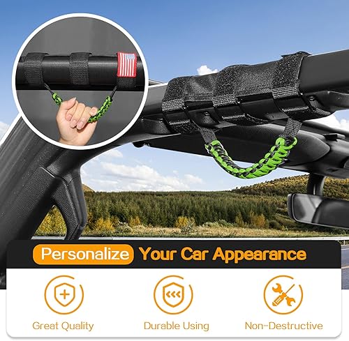 Miniatura 4 de Hoolcar 4 asas de agarre de barra antivuelco, asas de agarre de paracaídas compatibles con Jeep Wrangler YJ TJ JK JKU JL JLU y Gladiator JT, negro y