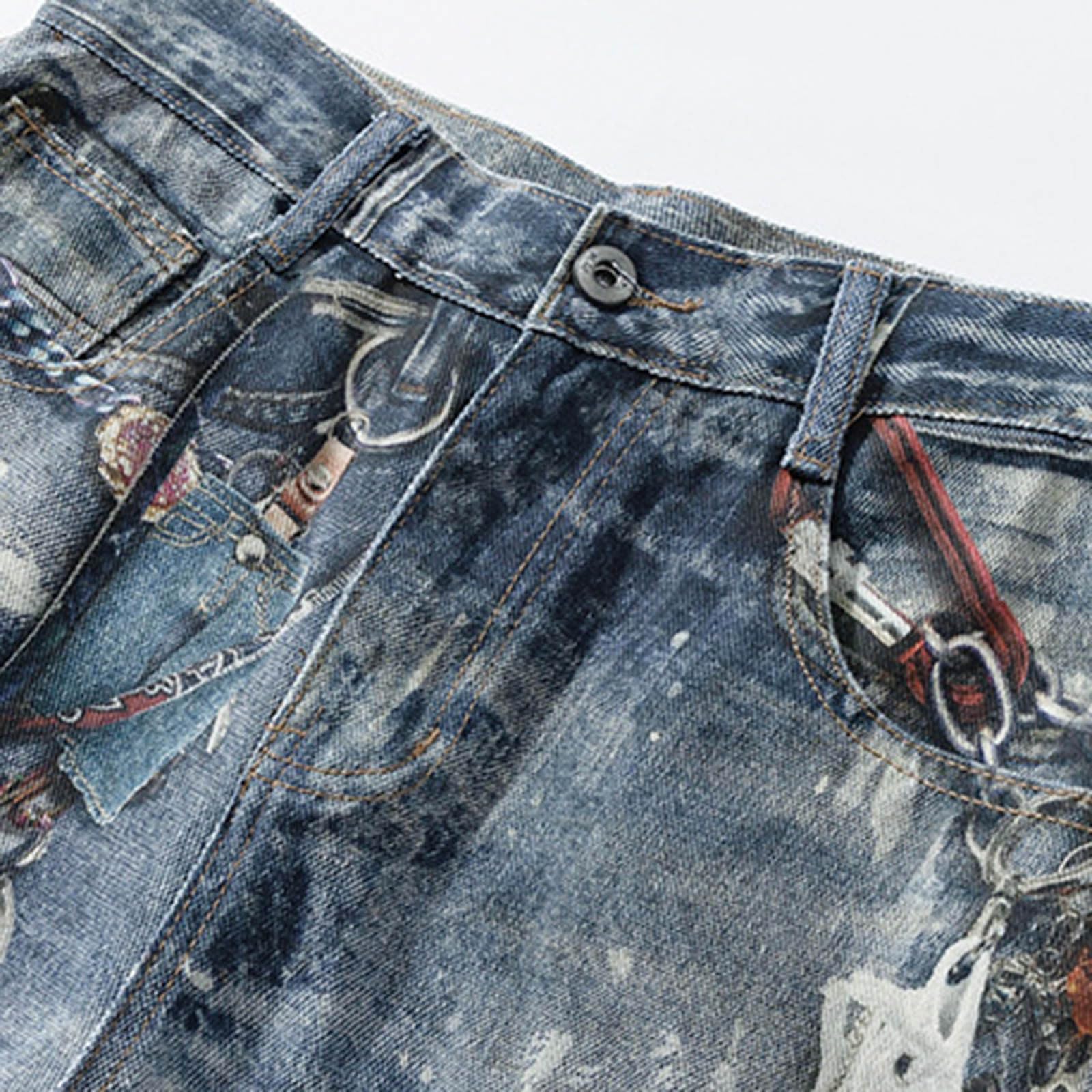Generico Jeans Uomo Baggy Balloon Moto Strappati Fit Slim Pantaloni Flared Loose Elefante Larghi Invernali Jins Y2K Salopette Zampa Bootcut