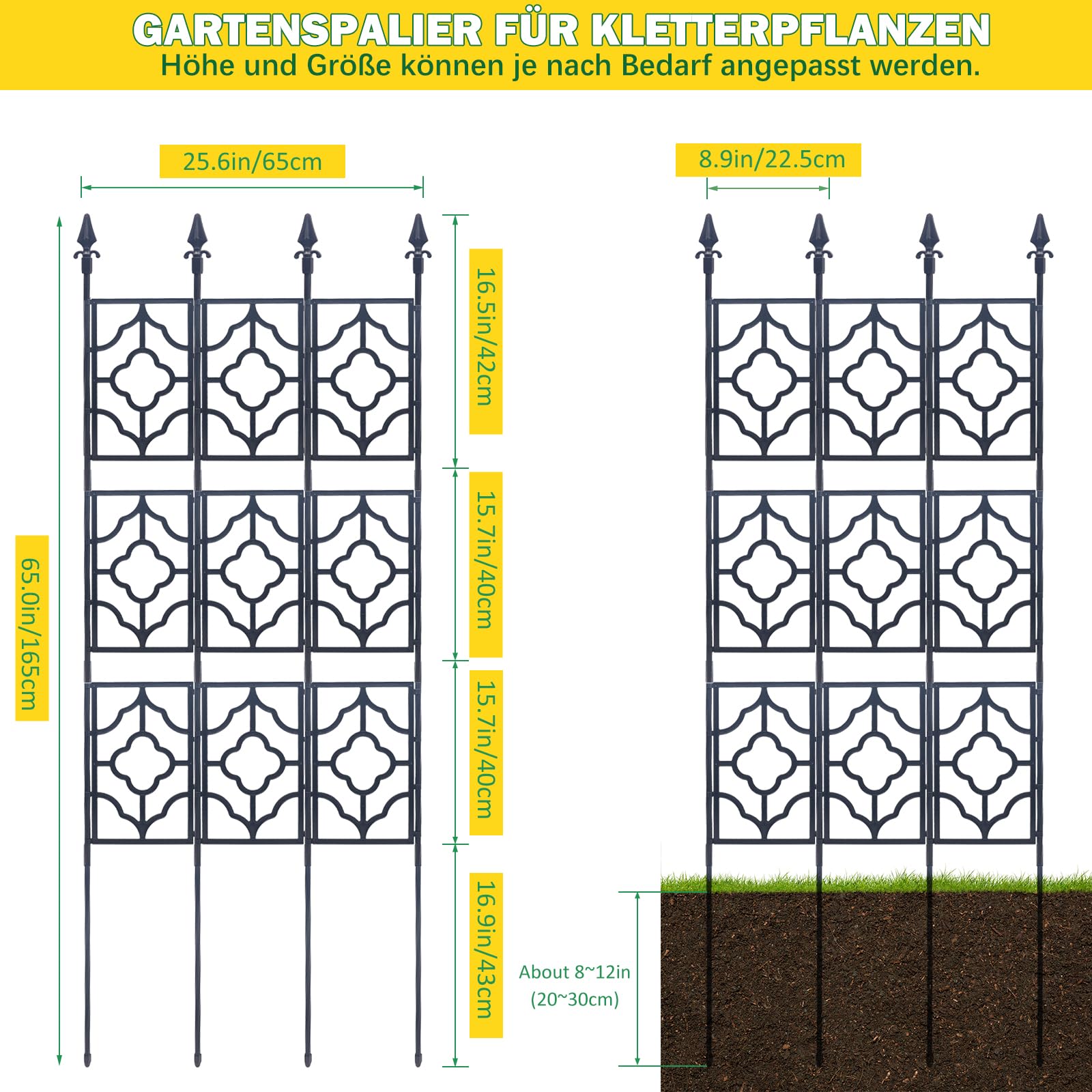 Rankgitter Metall, Rankhilfen für Kletterpflanzen, 165 cm Rosenspalier | Rankhilfe Garten Rosenspalier, Rankgitter Gurken, Pflanzen Rankhilfe Geeignet für Blumen, Obst, Gemüse, Topfpflanzen usw