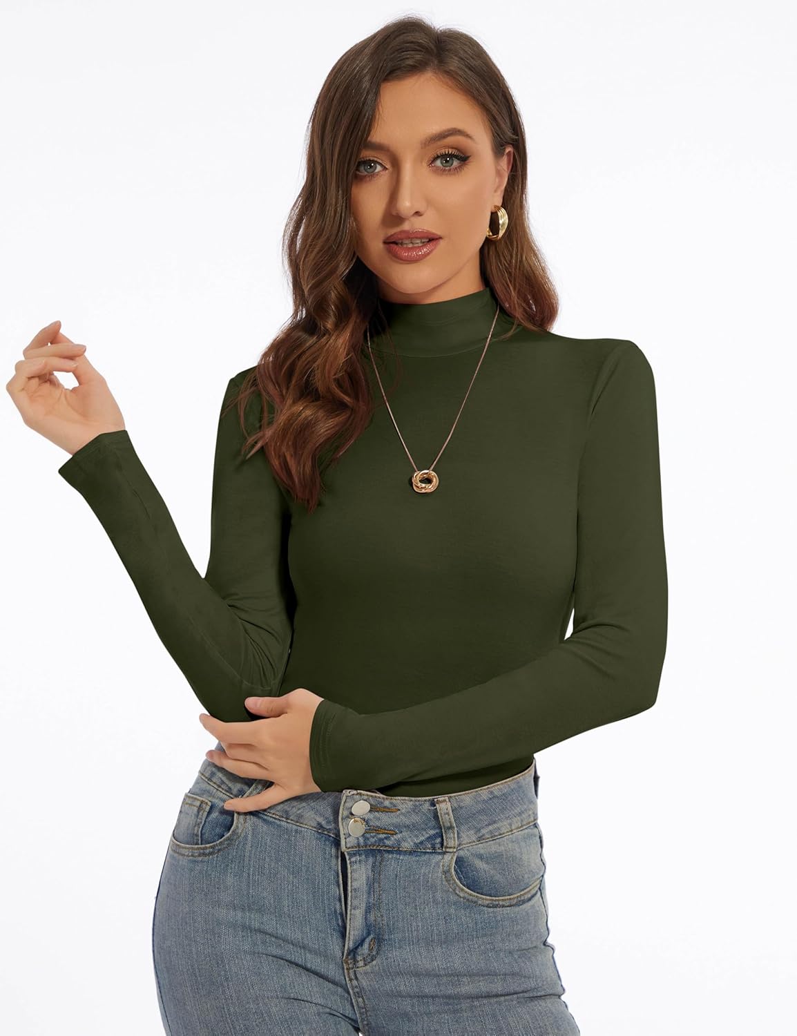 Mock Turtle Neck Long Sleeve Pullover High Neck Undershirt Slim Fit Basic Casual Tee Tops - Image 2