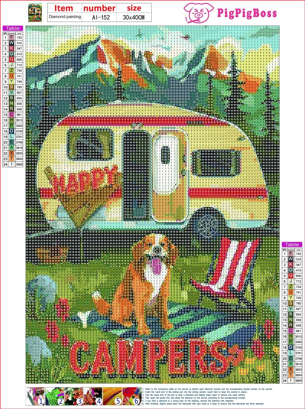 pigpigboss Happy Campers Dog Diamond Painting Arts Kit, 12 x 16 inches image 2