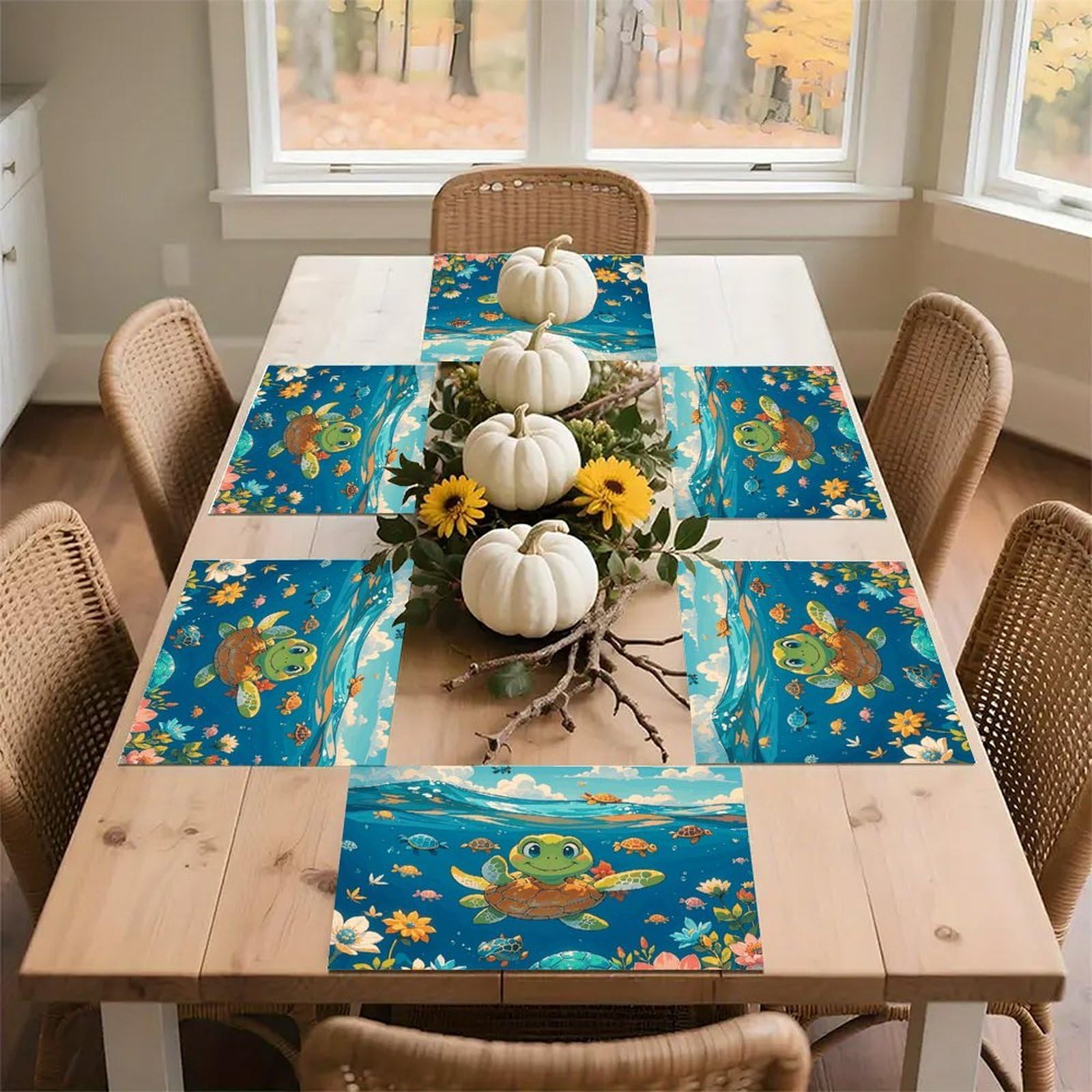 Turtle Place Mat for Restaurant, Portable Table Mat for Kitchen, Anti-Slip Placemats for Home, Fashionable Place Mats for Wedding, Party, Hotels, Apartments 30x45cm*6