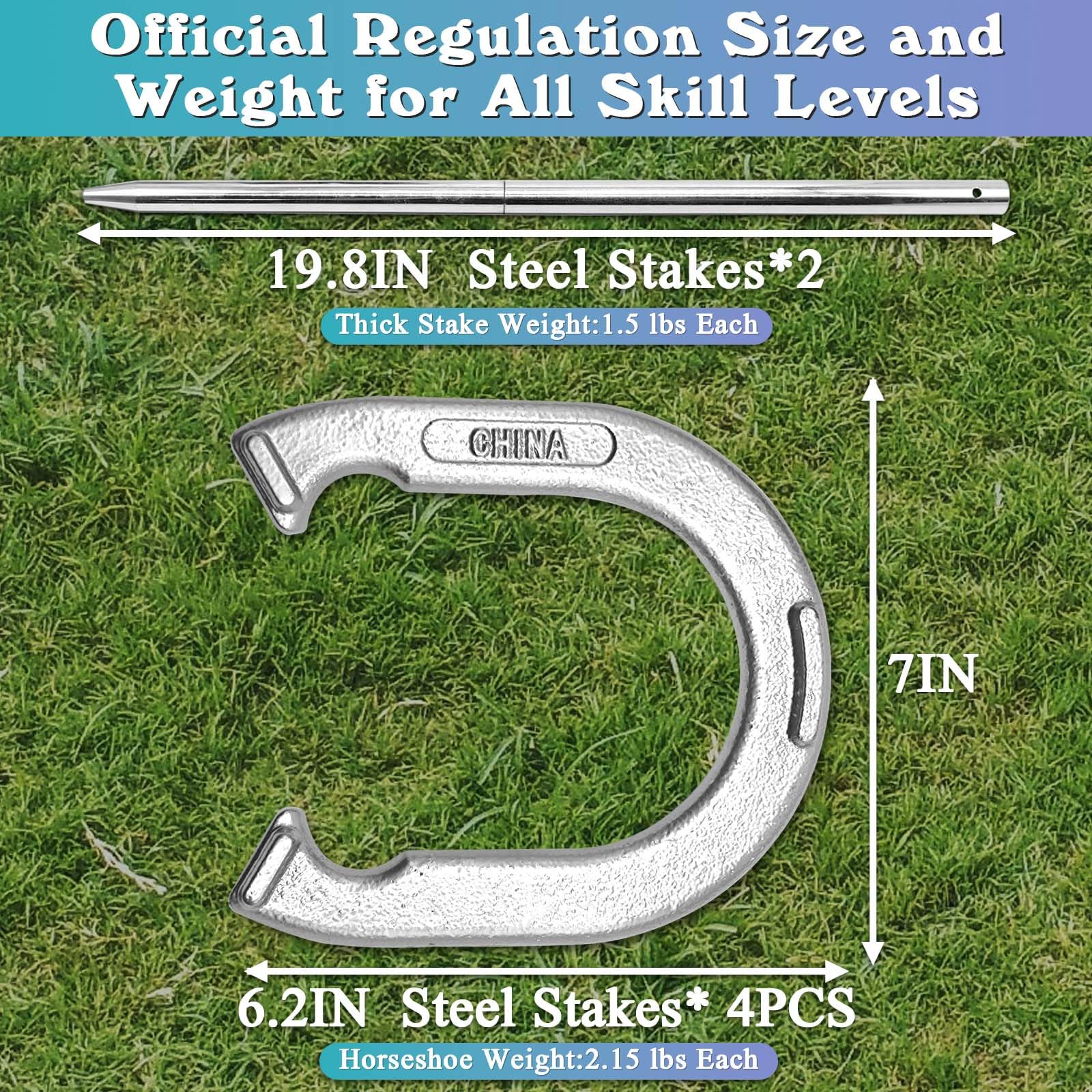 LesunSport Heavy-Duty Horseshoe Outside Game Set with 4 Forged Steel Horseshoes?2 Steel Stakes and 1 Carrying Bag,Regulation Size Horseshoes Game Set for Outdoor Lawn, Beach, Backyard