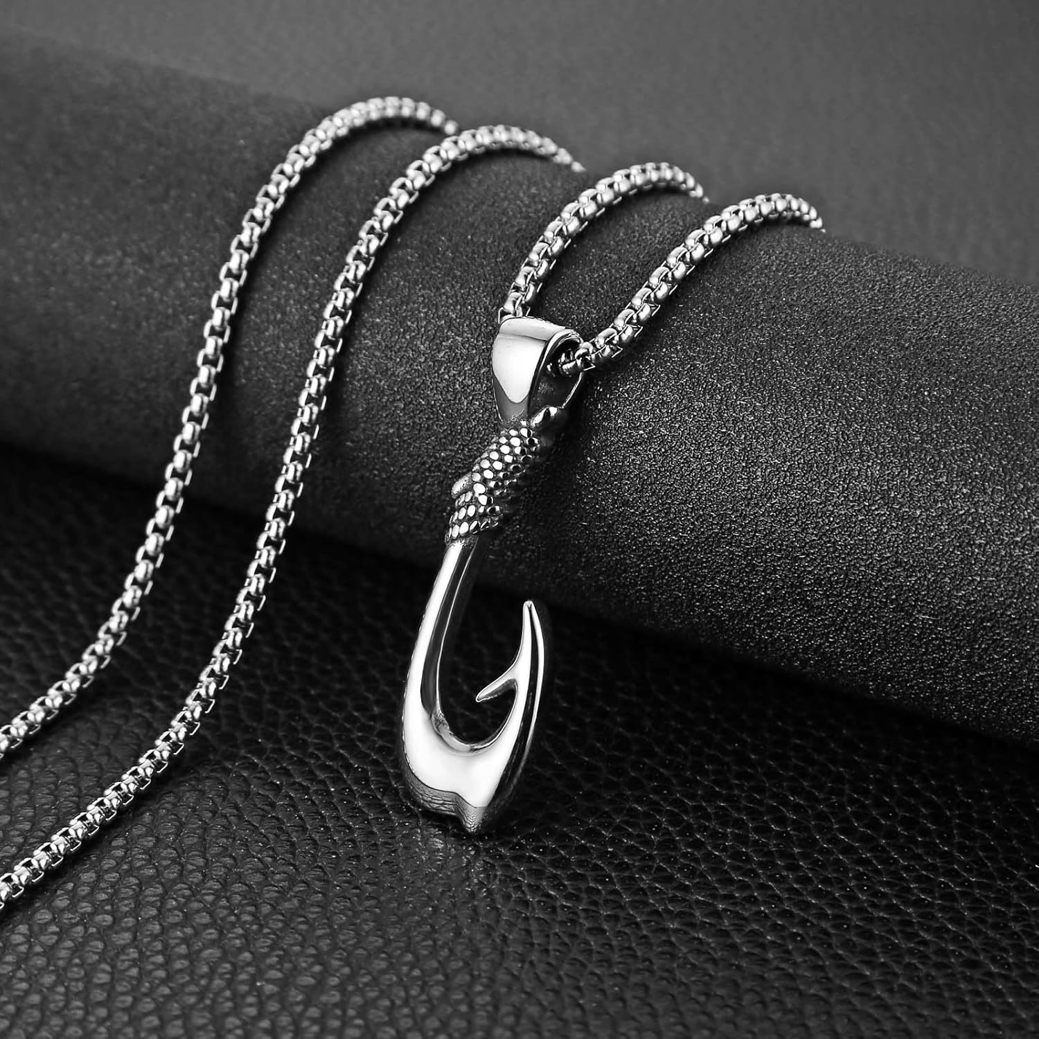 HZMAN Fish Hook Necklace for Men Retro Stainless Steel Hawaiian Maui Hook Pendant Necklace Jewelry Gift - Image 3