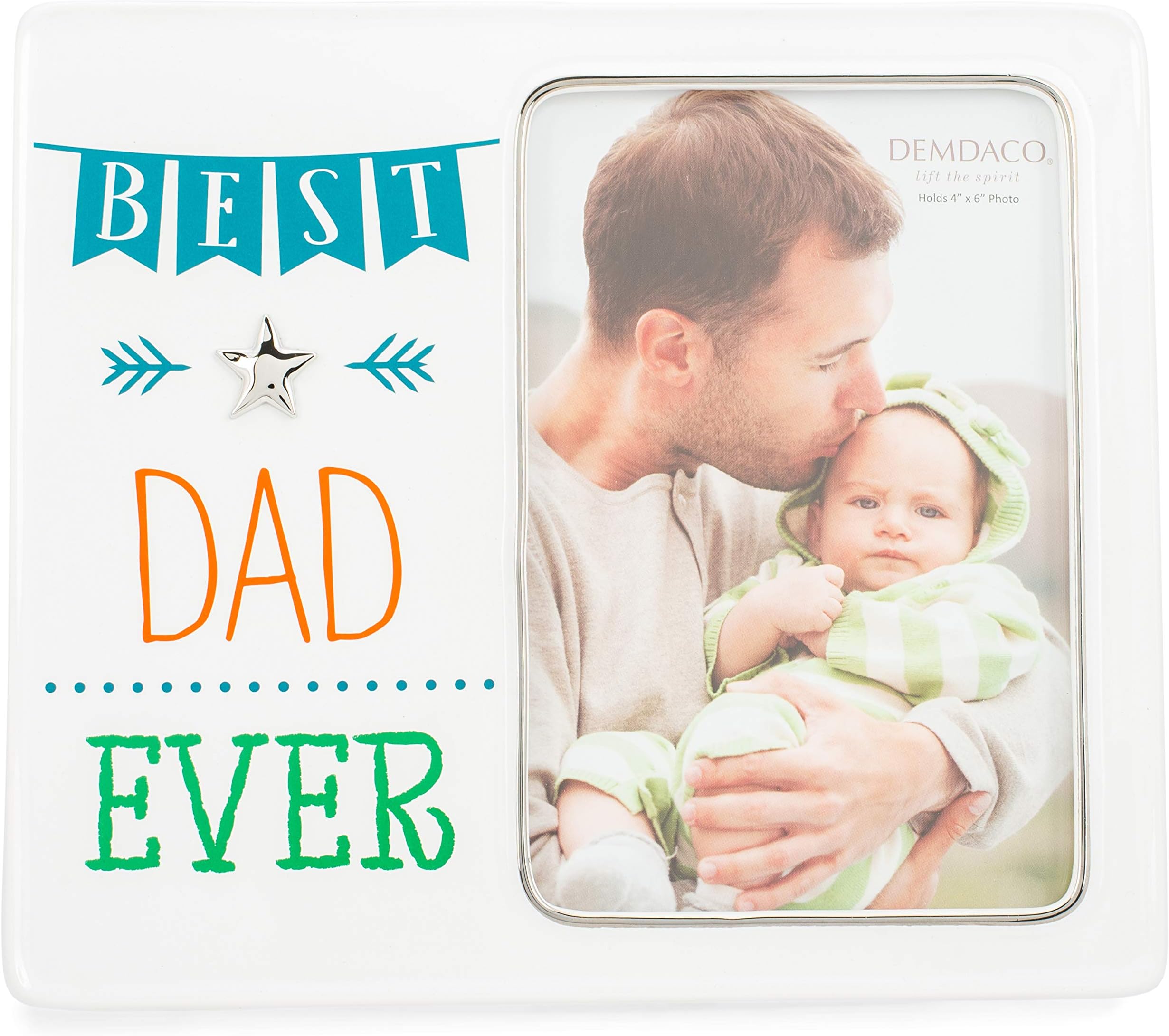 DEMDACO Best Dad Ever 8 x 7 Ceramic with Metal Accents Picture Frame