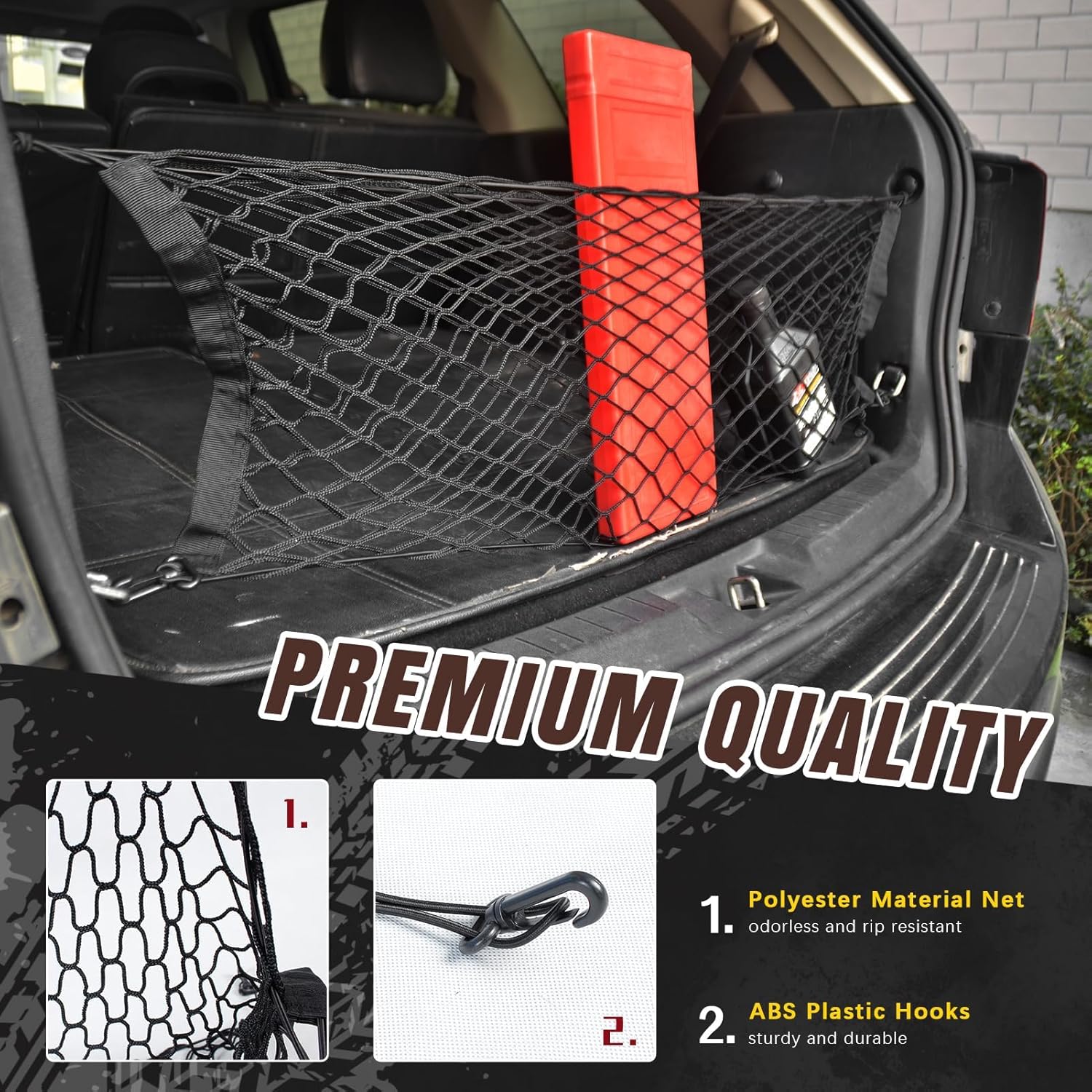Yuinsen Red de carga universal de malla para automóvil, organizador de calcomanías de pared para automóvil, red de almacenamiento elástica para