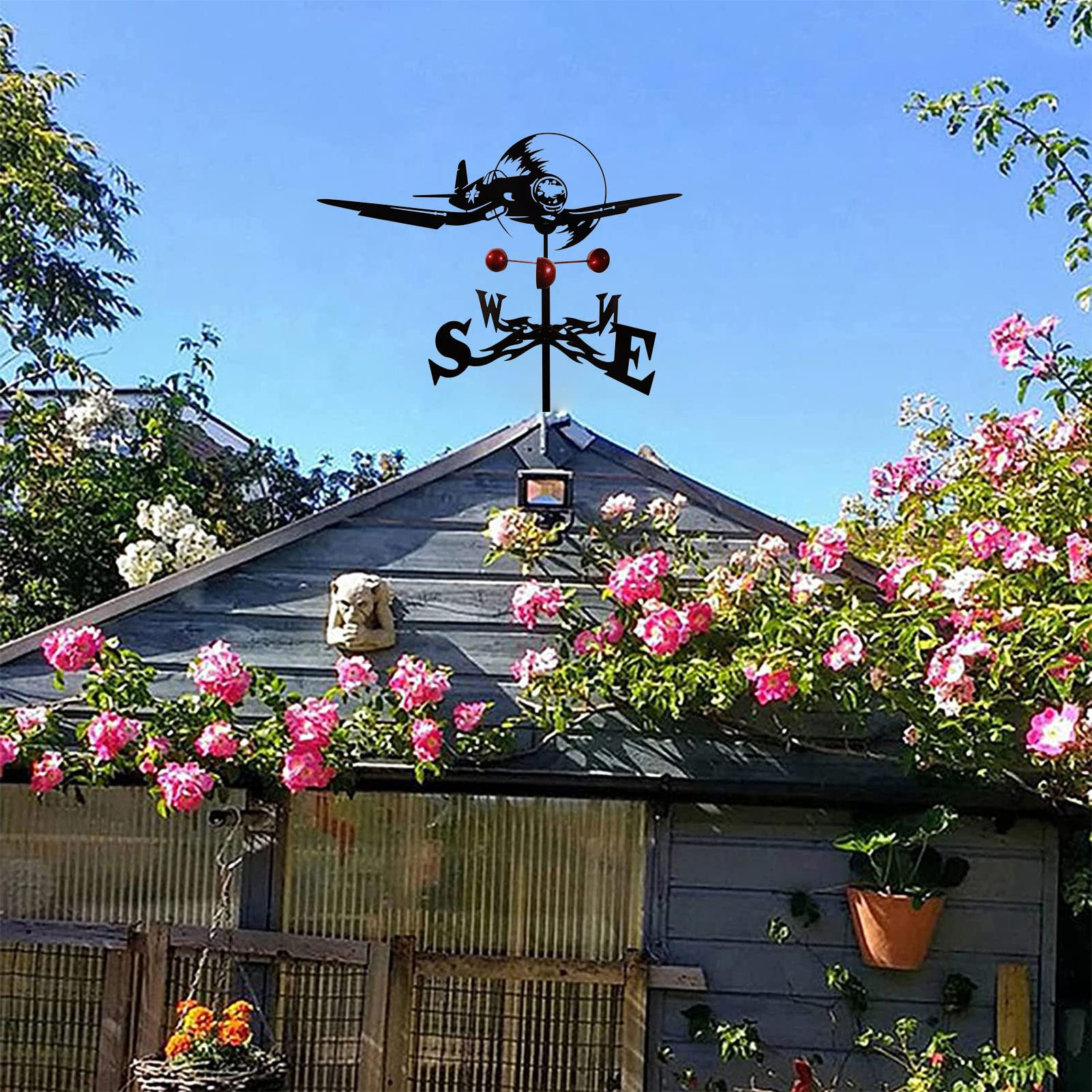 Kampfflugzeug Wetterhahn Ornament Metall Windfahne Wetterfahnen Metallwetterfahne Für Gartendekoration Bauernhausdach Dekoratives Outdoor-Garten-Windfahne-Windmesswerkzeug